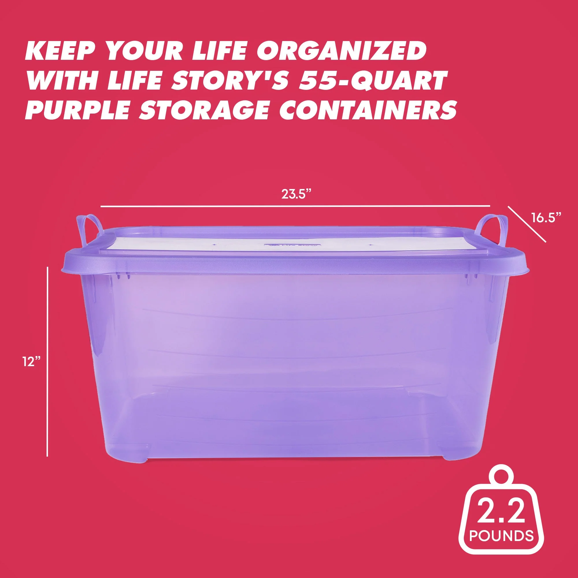 Life Story 55 Quart Stackable Storage Bin, Light Duty Container, Purple, 24 Pack - Image 2