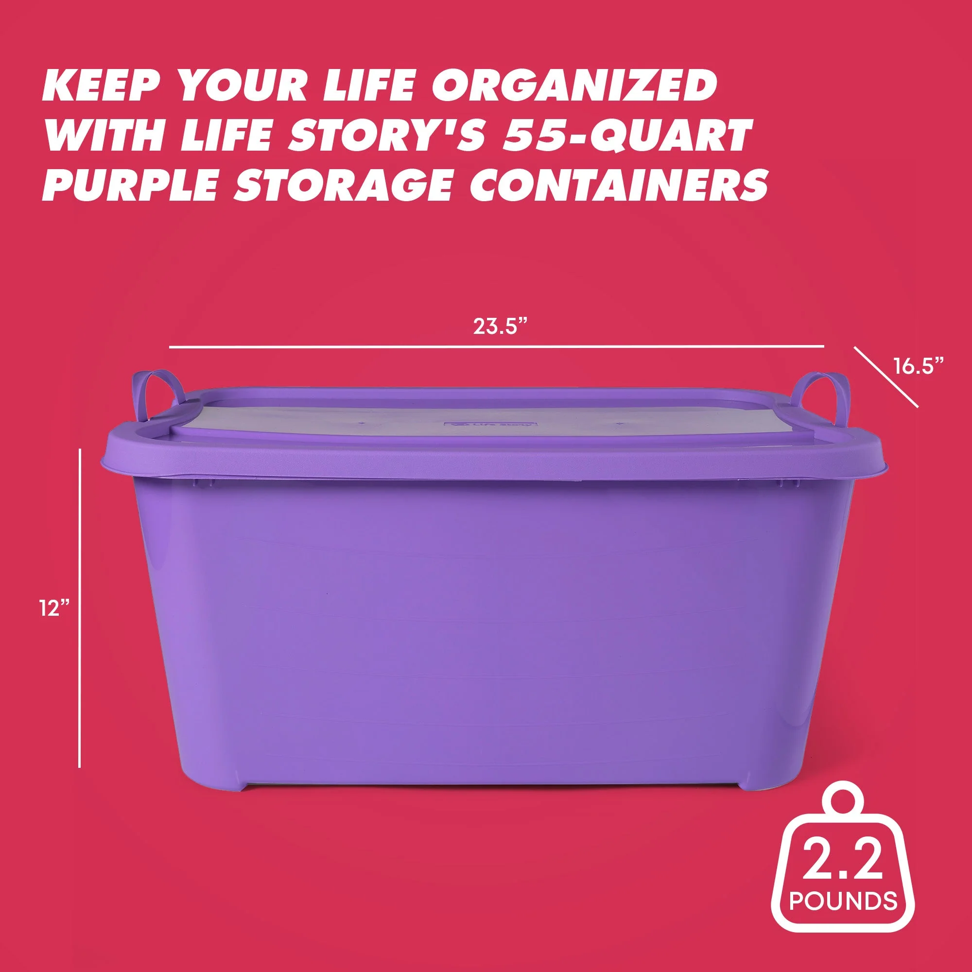 Life Story 55 Quart Stackable Storage Bin, Light Duty Container, Purple, 6 Pack - Image 4