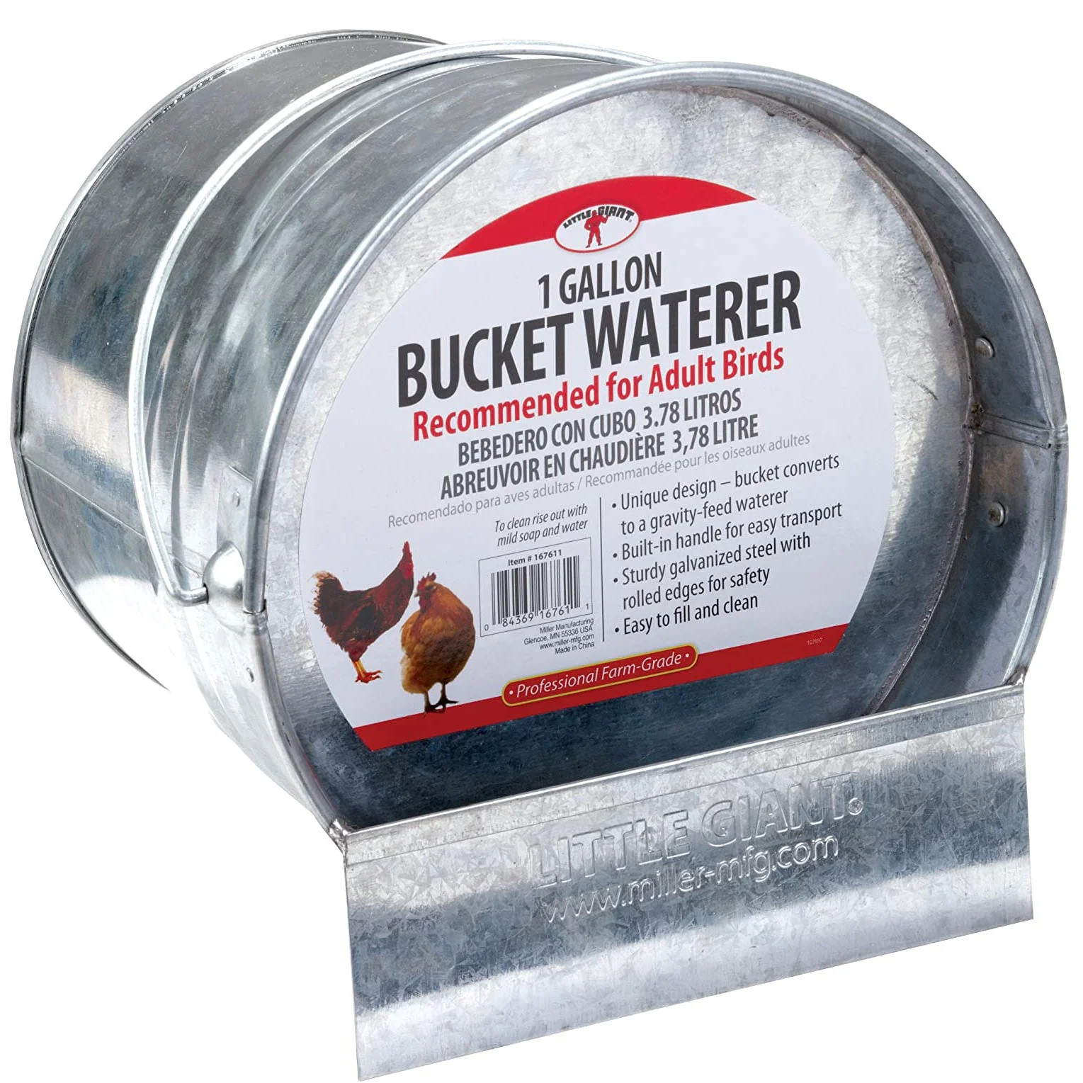 Little Giant 1-Gallon Steel Poultry Bucket Waterer w/ Built-In Handle (2 Pack) - Image 2