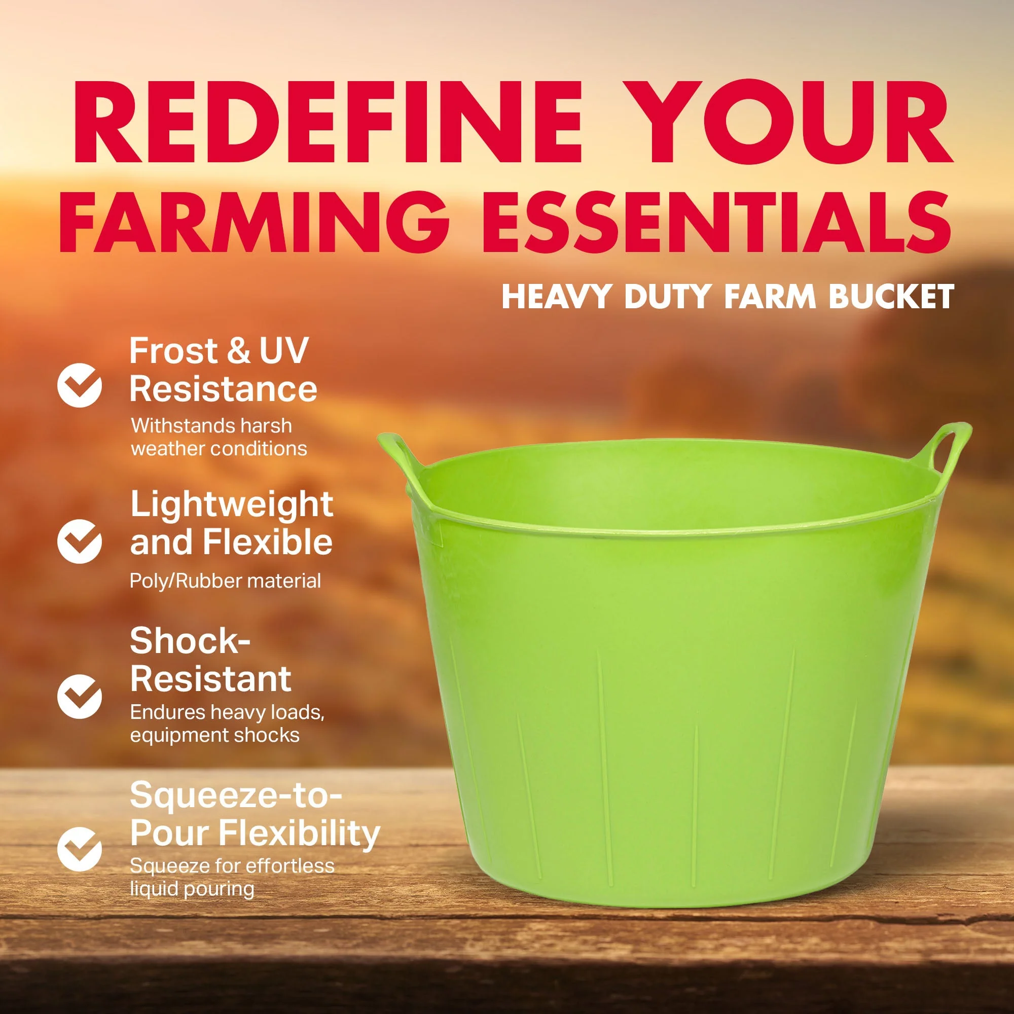 Little Giant 11 Gallon Heavy Duty Farm Bucket Poly/Rubber Flex Tub with Handles - Image 2