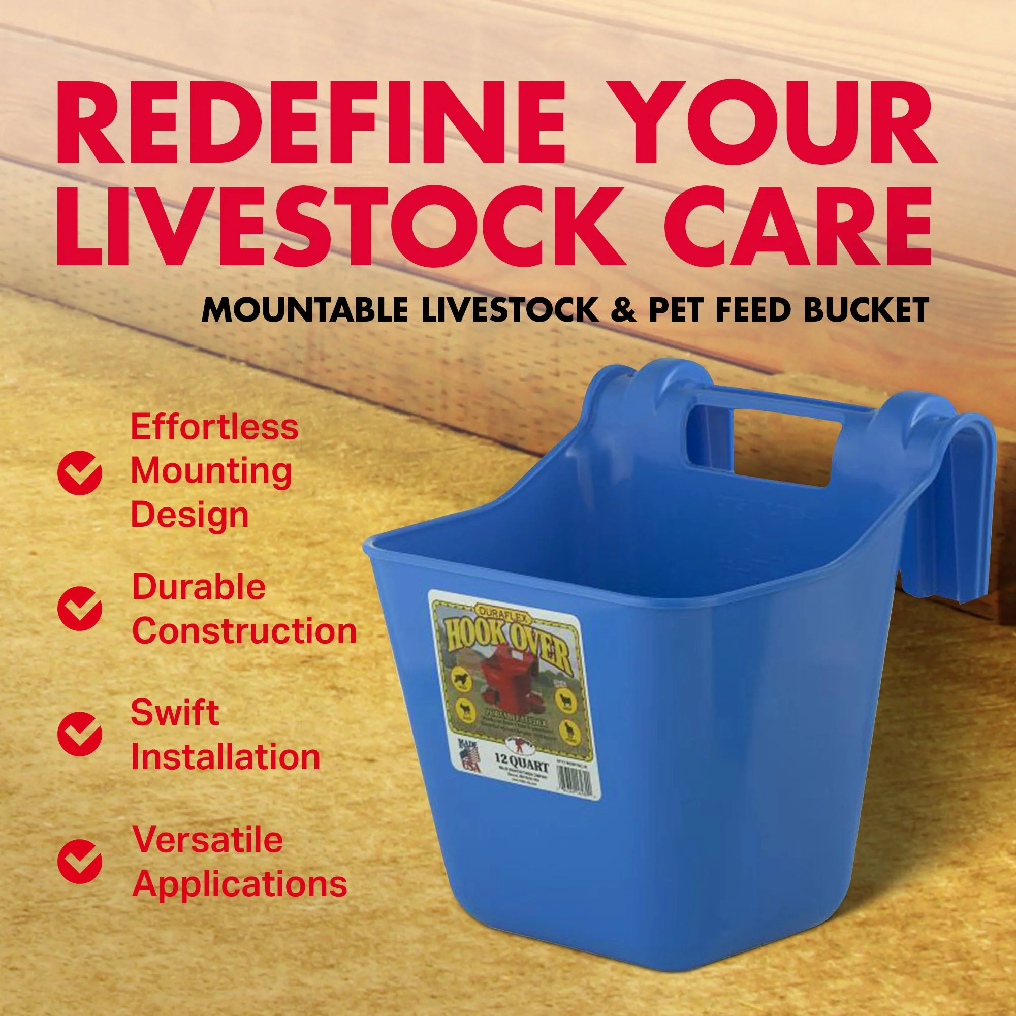 Little Giant 12 qt. Mountable Livestock & Pet Hook Bucket Feeder, Berry Blue - Image 2