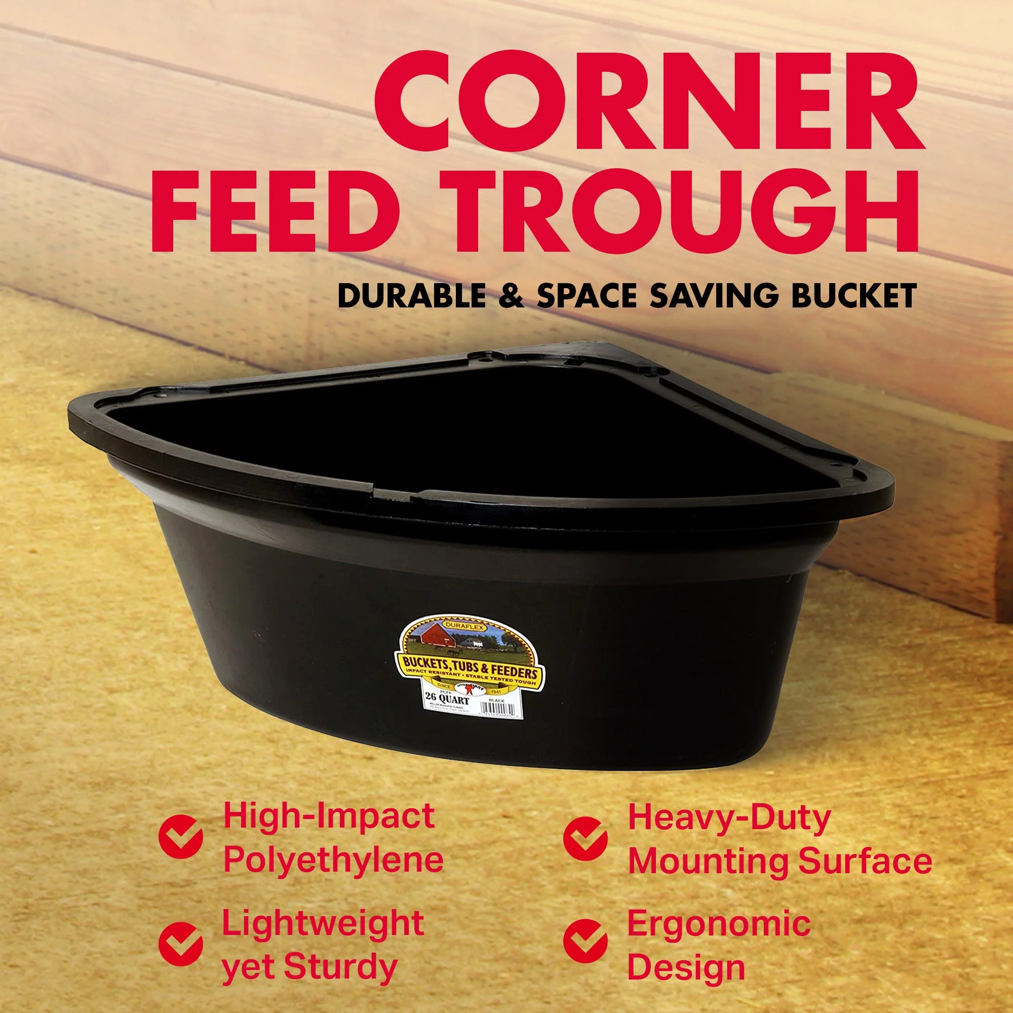 Little Giant 26 Quart Plastic Hanging Corner Livestock Feeder Bucket, Black - Image 2