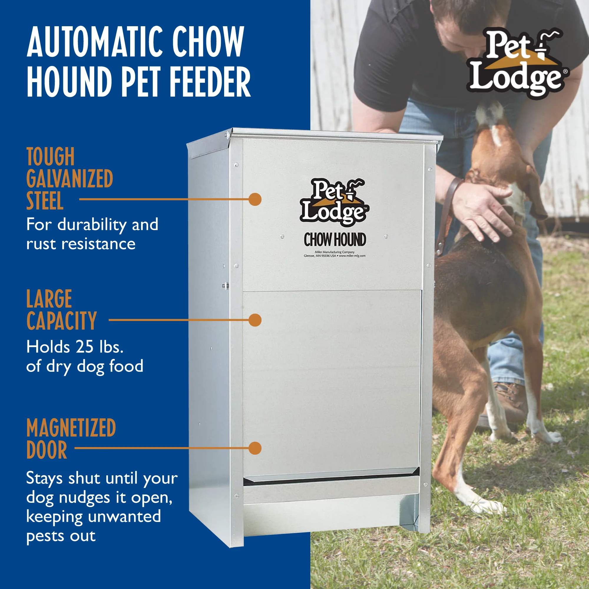 Little Giant Dry Food Automatic Steel Dog Feeder Chow Hound 25 Pound (3 Pack) - Image 3