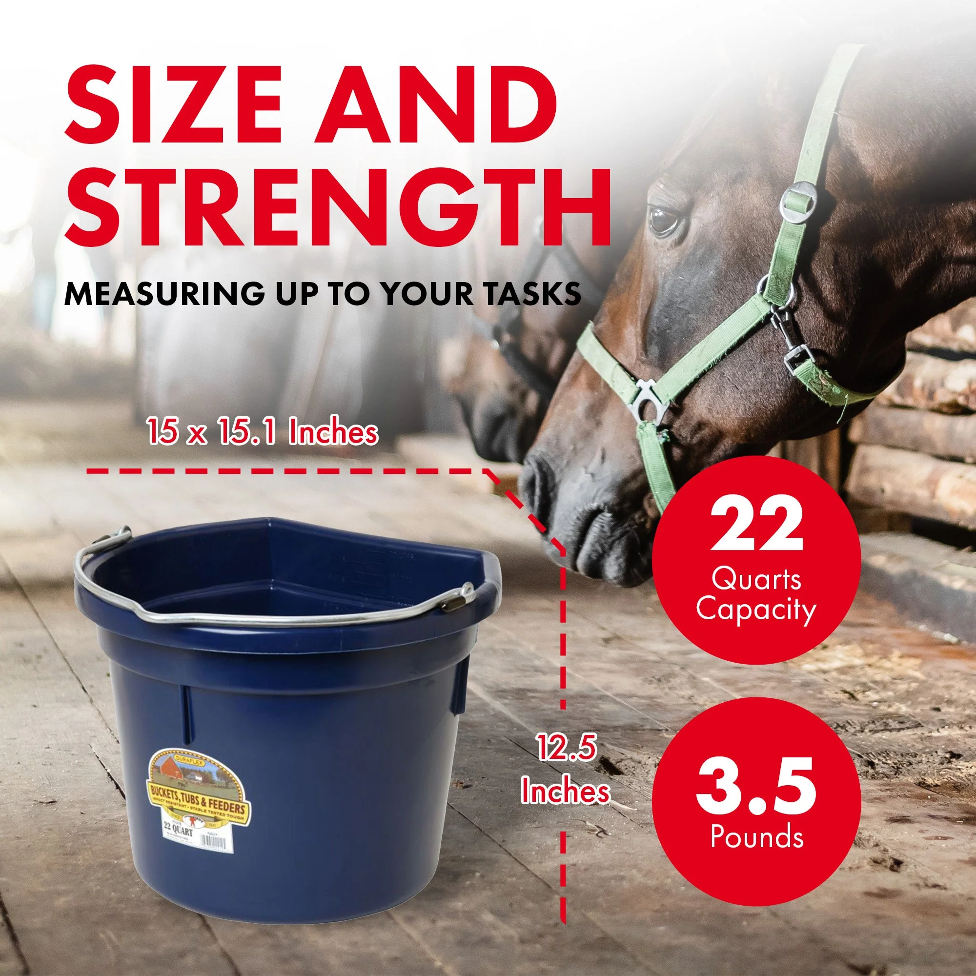 Little Giant Heavy Duty 22 Quart Flat Back Plastic Bucket w/ Metal Handle, Navy - Image 2
