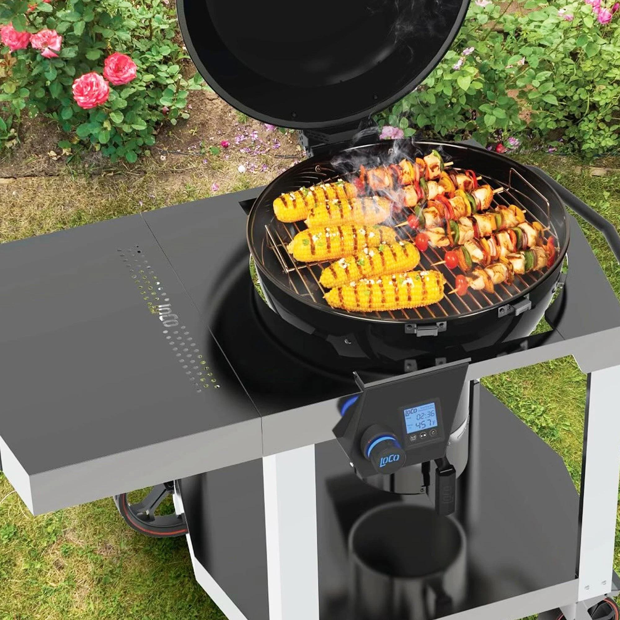 Loco Cookers 22.5 Inch SmartTemp Kettle Grill with Cart and Backlit LCD, Black - Image 5