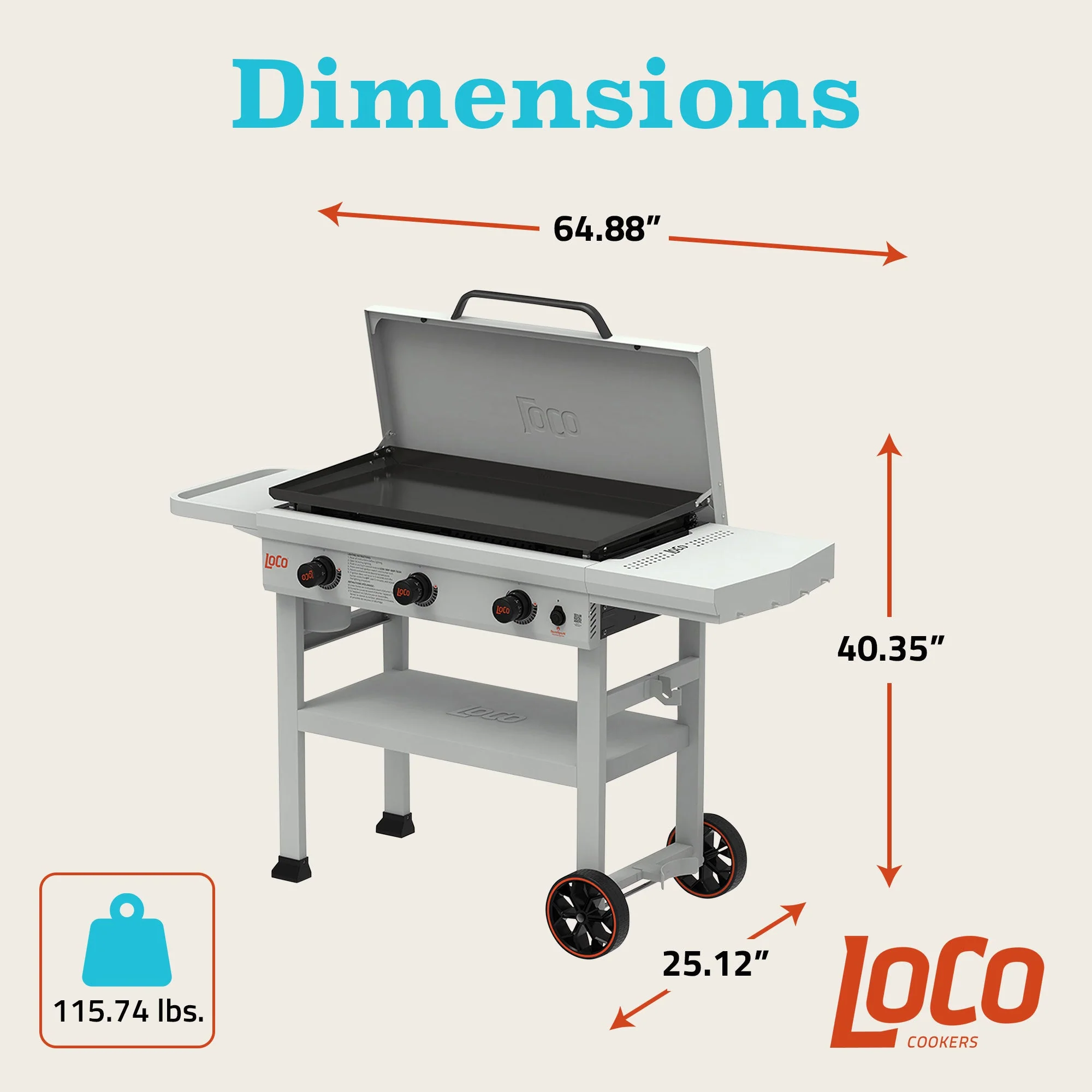 Loco Cookers 3-Burner Classic SmartTemp Outdoor Flat Top Propane Gas Grill, 36" - Image 2