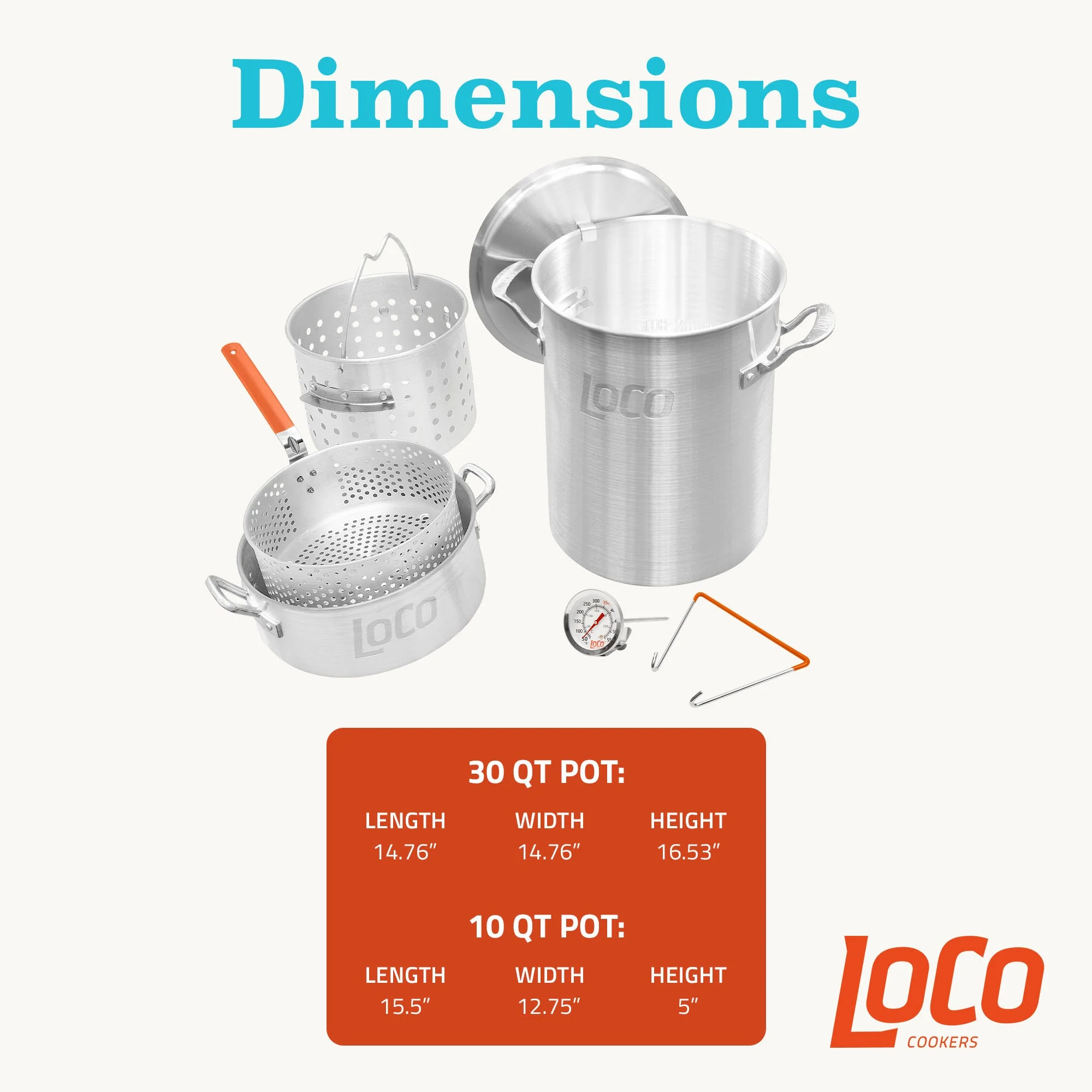 Loco Cookers 30 Quart Aluminum Circular Pots Kit for Boiling & Steaming, Silver - Image 2