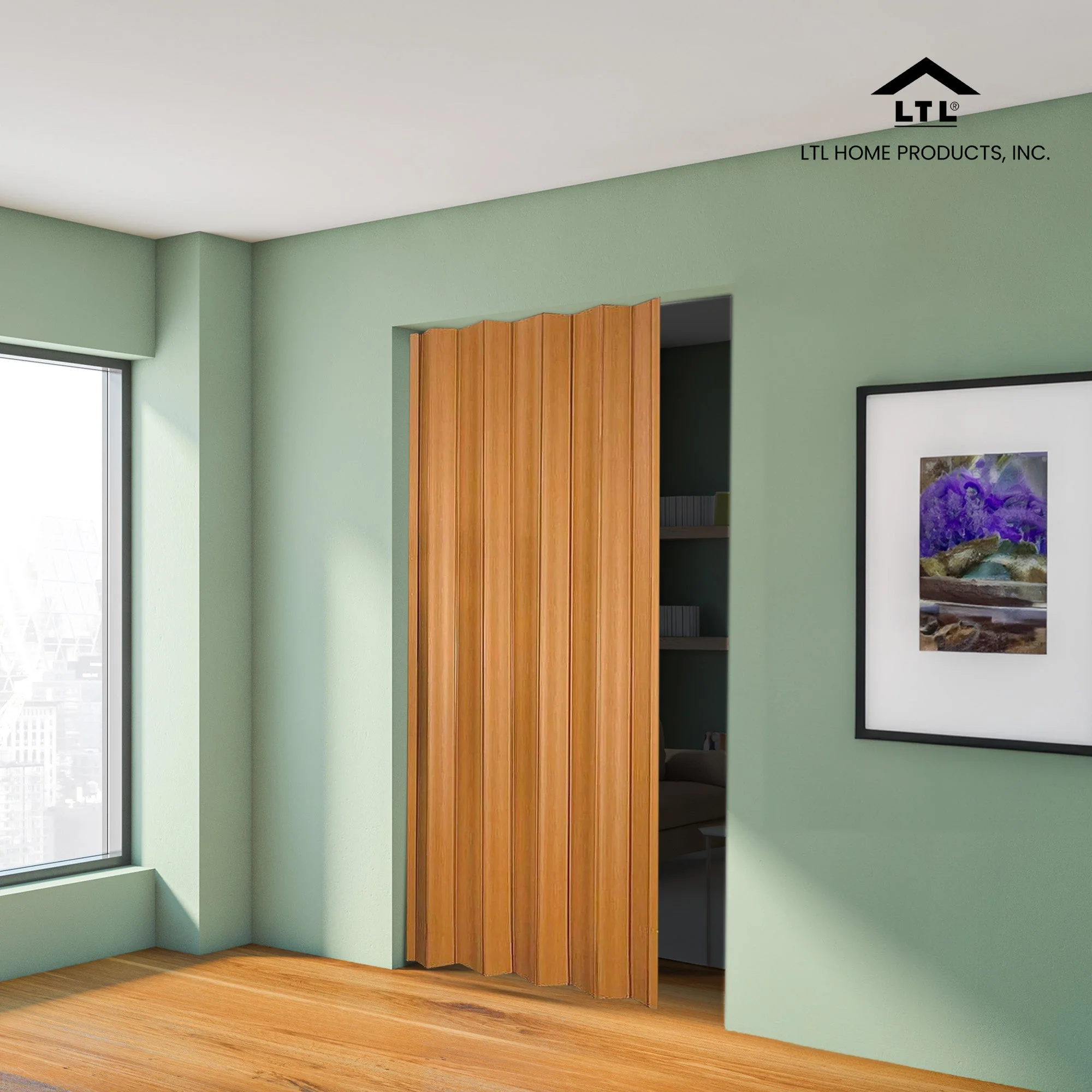 LTL Home Products Via 36" x 80" Vinyl Hinged Single Folding Door, Fruitwood - Image 4