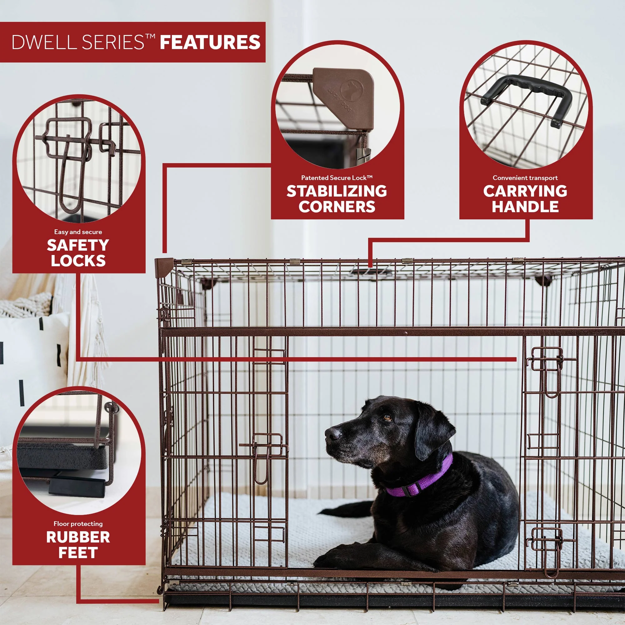 Lucky Dog Dwell Series 36 Inch M/L Kennel Secure Fenced Pet Dog Crate, Black - Image 7