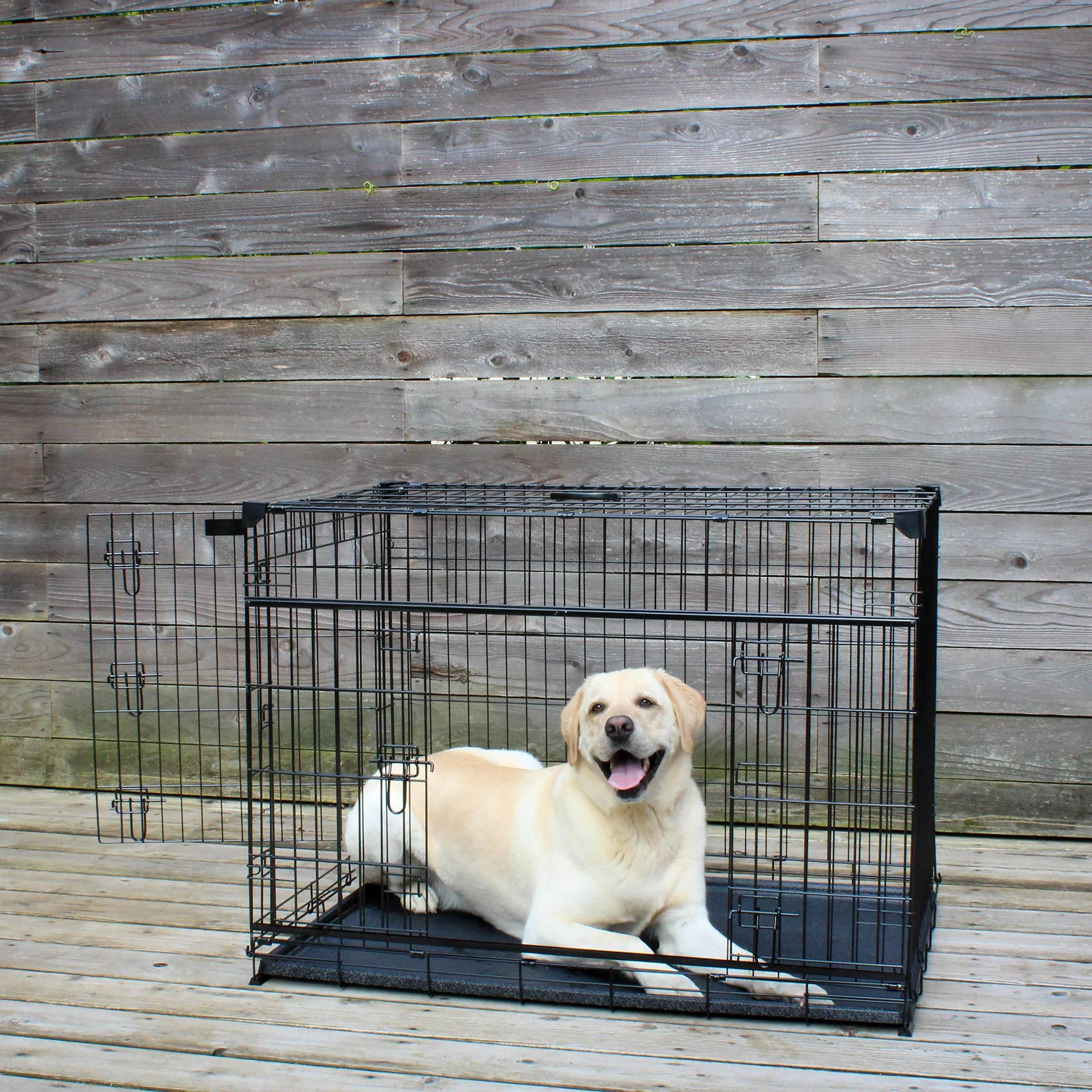 Lucky Dog Dwell Series 42 Inch Large Kennel Secure Fenced Pet Dog Crate, Black - Image 4