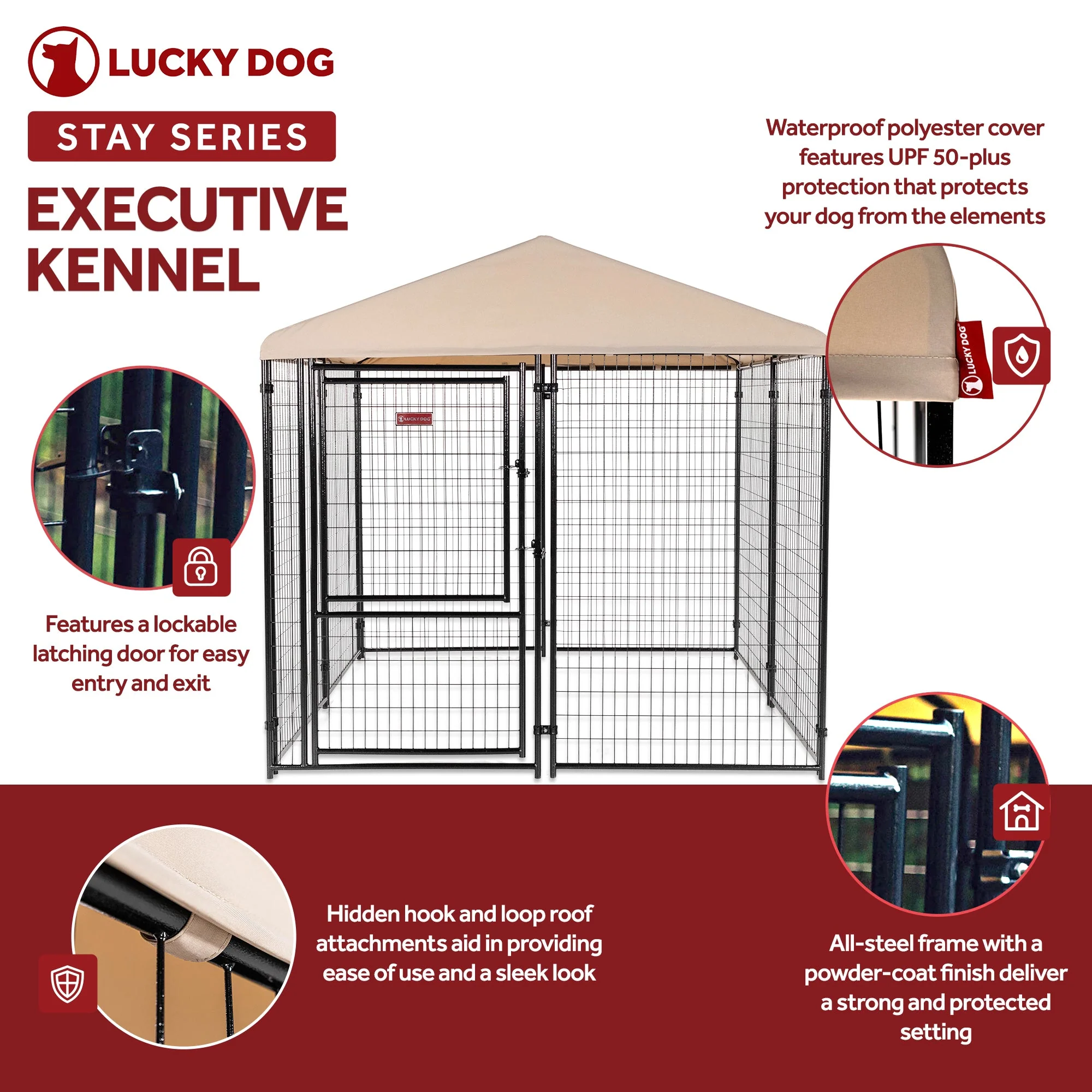 Lucky Dog STAY Series 8 x 8 x 6 Foot Roofed Steel Frame Executive Dog Kennel - Image 2