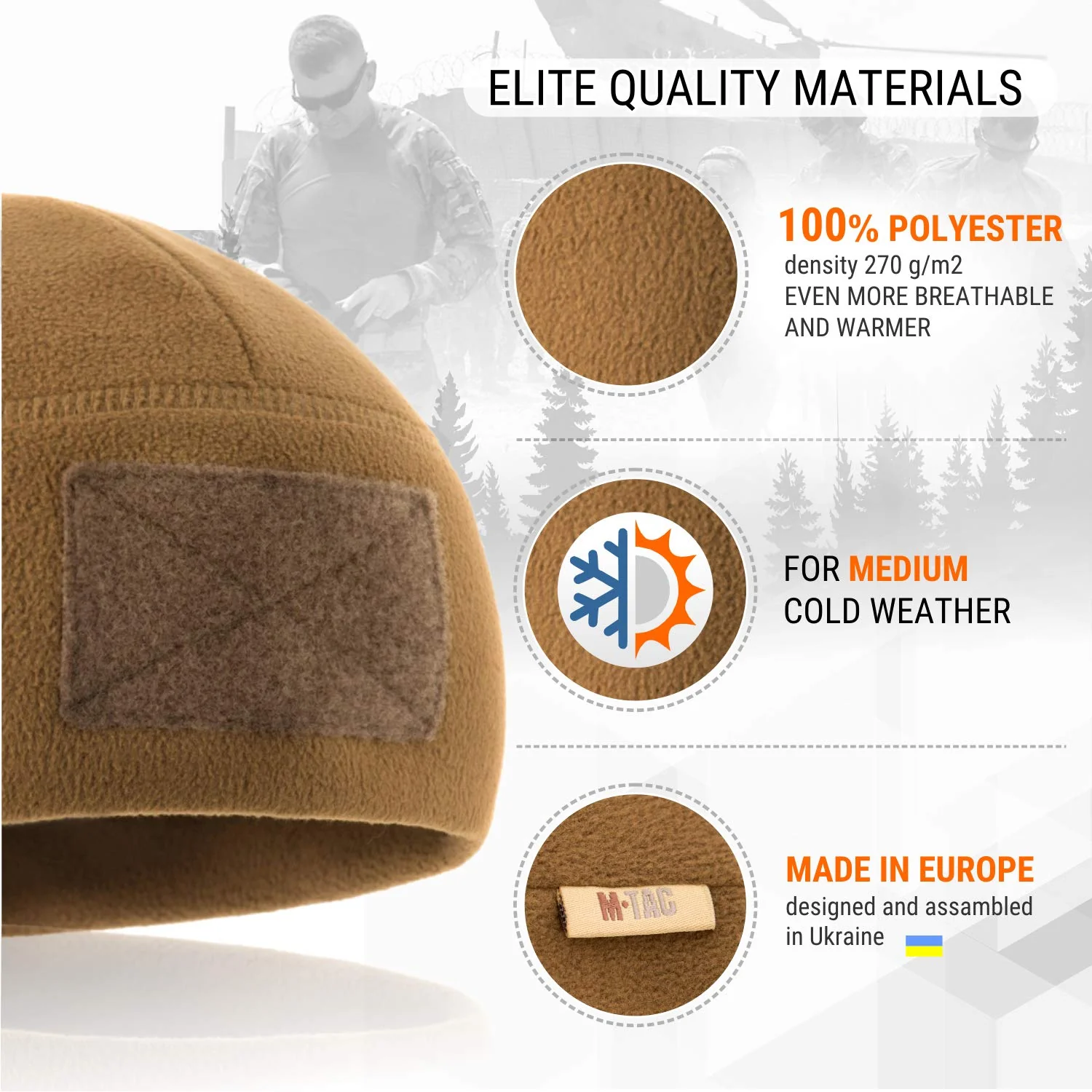 M-Tac Fleece Tactical Watch Cap Beanie With Patch Panel (270 g/m2) - Image 5