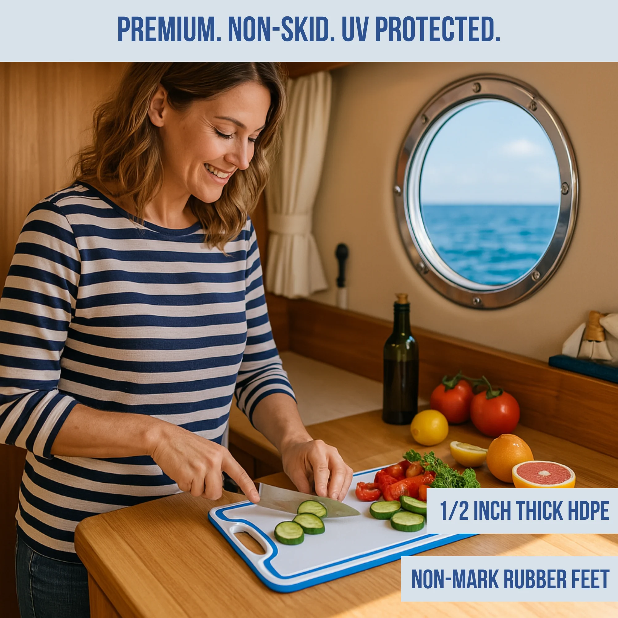 Made in the USA | Premium Cutting Board | Textured 1/2 inch HDPE UV Protected | Non-Skid or Mark Rubber Feet | Great for Boats & any Counter-top - Image 6