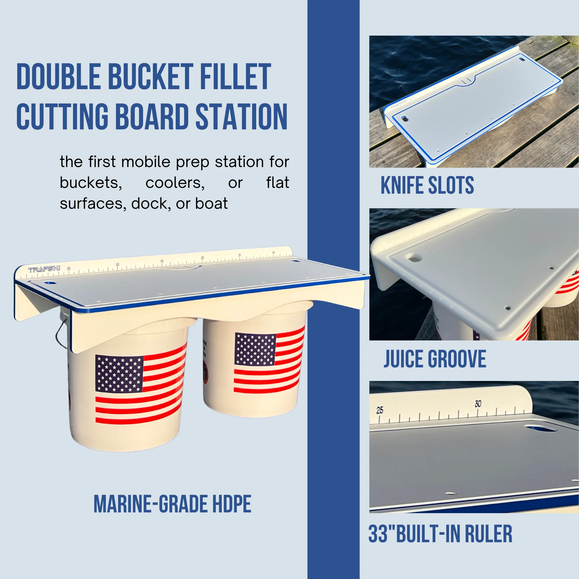 Made in the USA | Premium Double Bucket 33" Raised Fillet Table Cutting Board - Image 4
