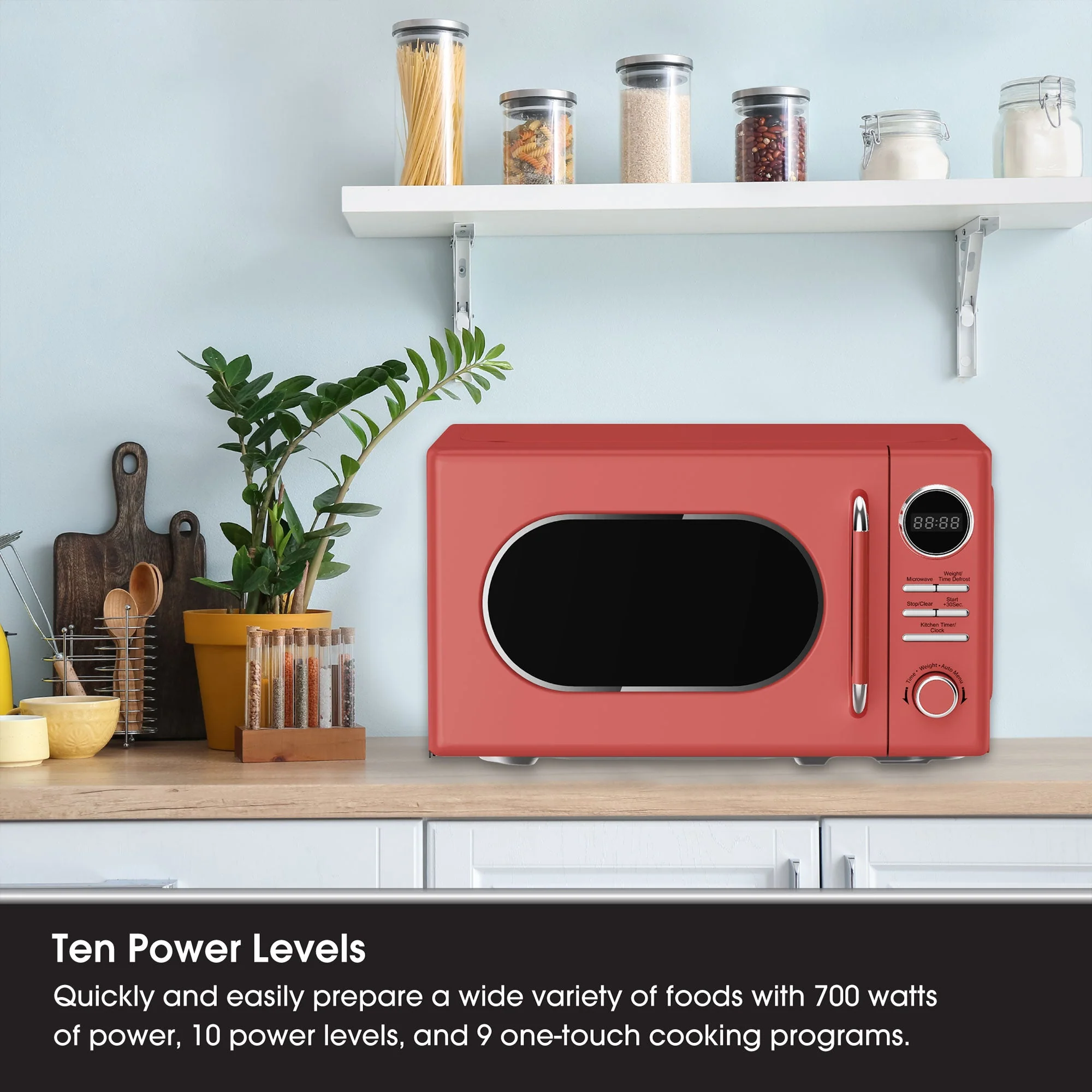 Magic Chef 0.7 Cubic Feet 700 Watt Classic Retro Touch Countertop Microwave, Red - Image 3