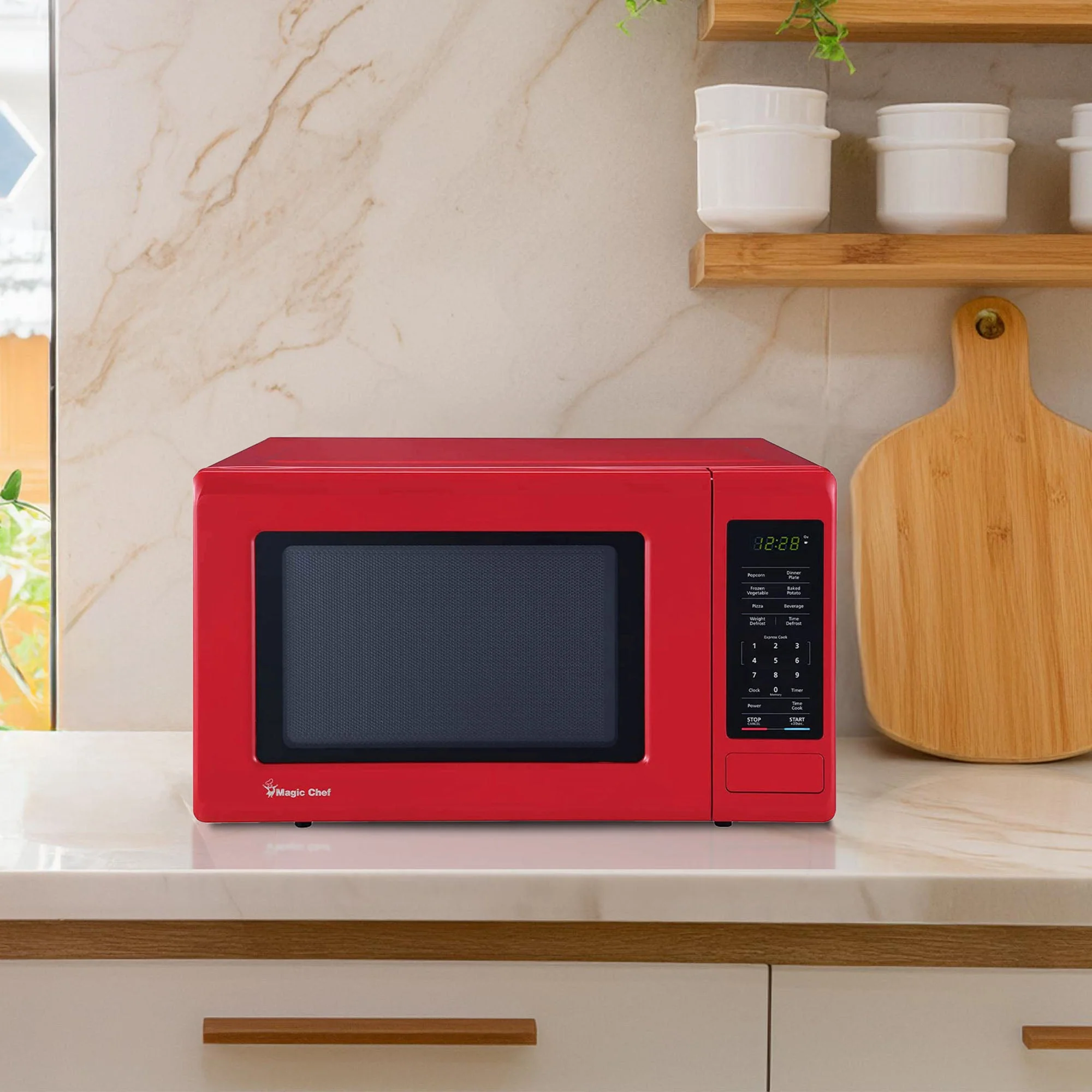 Magic Chef 0.9 Cubic Feet 900W Small Stainless Countertop Microwave Oven, Red - Image 10