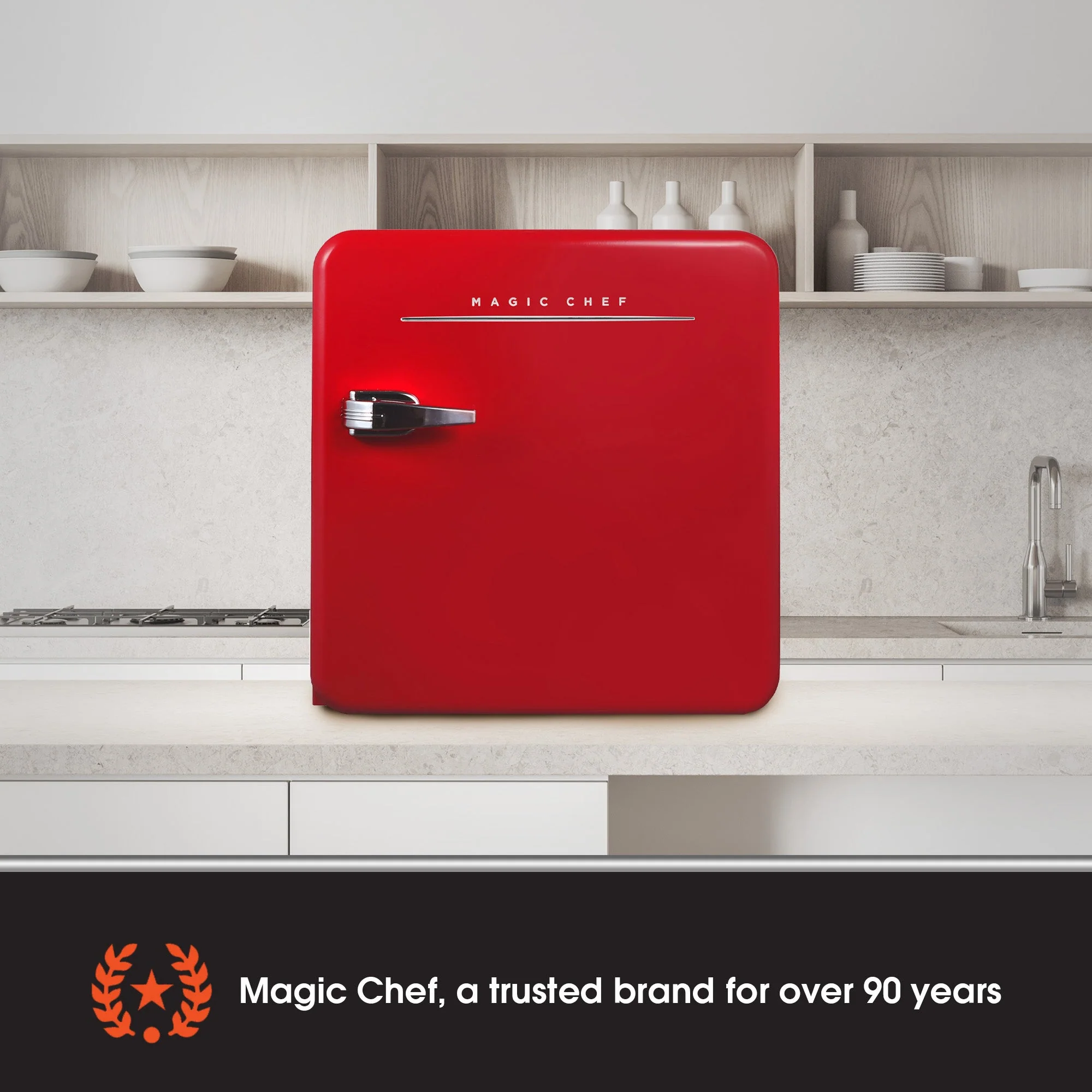 Magic Chef 1.6 Cubic Feet Retro Style Mini Fridge with Interior LED Light, Red - Image 2