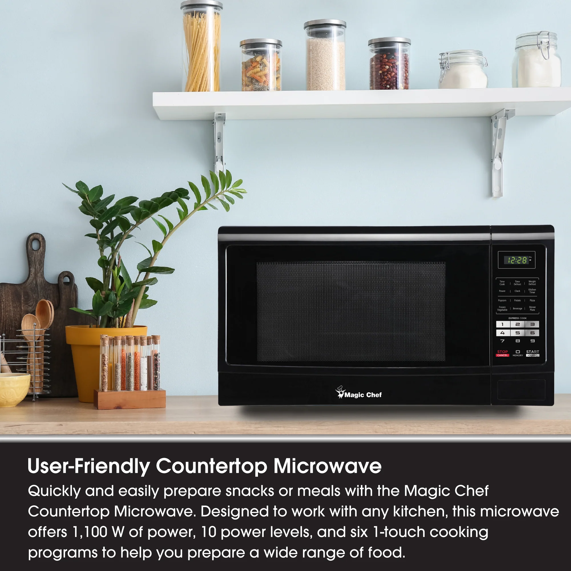 Magic Chef Countertop Microwave Oven with 6 Cook Modes & 11 Power Levels, Black - Image 2