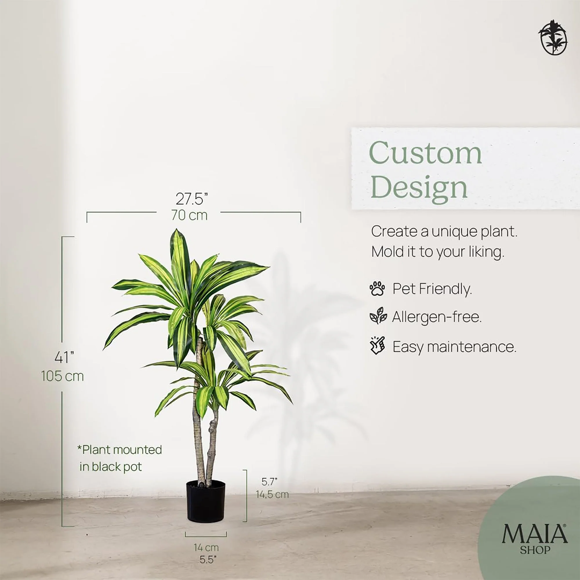 Maia Shop Artificial Dracaena Plant 3.5 Feet Tall Tropical Palm Tree, 41 inches - Image 6
