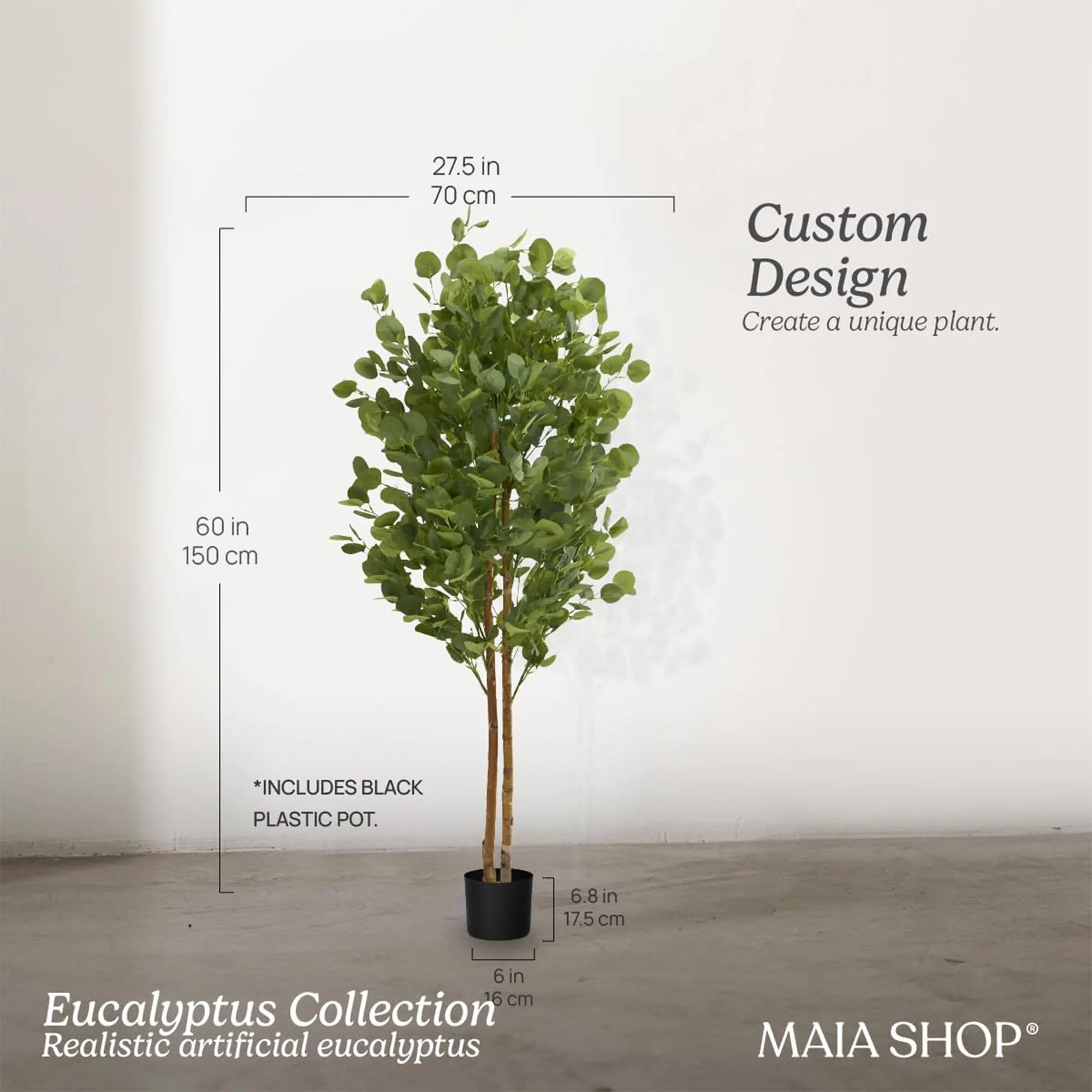 Maia Shop Artificial Eucalyptus Tree 5' Tall, Fake Tree with Natural Wood Trunk - Image 6