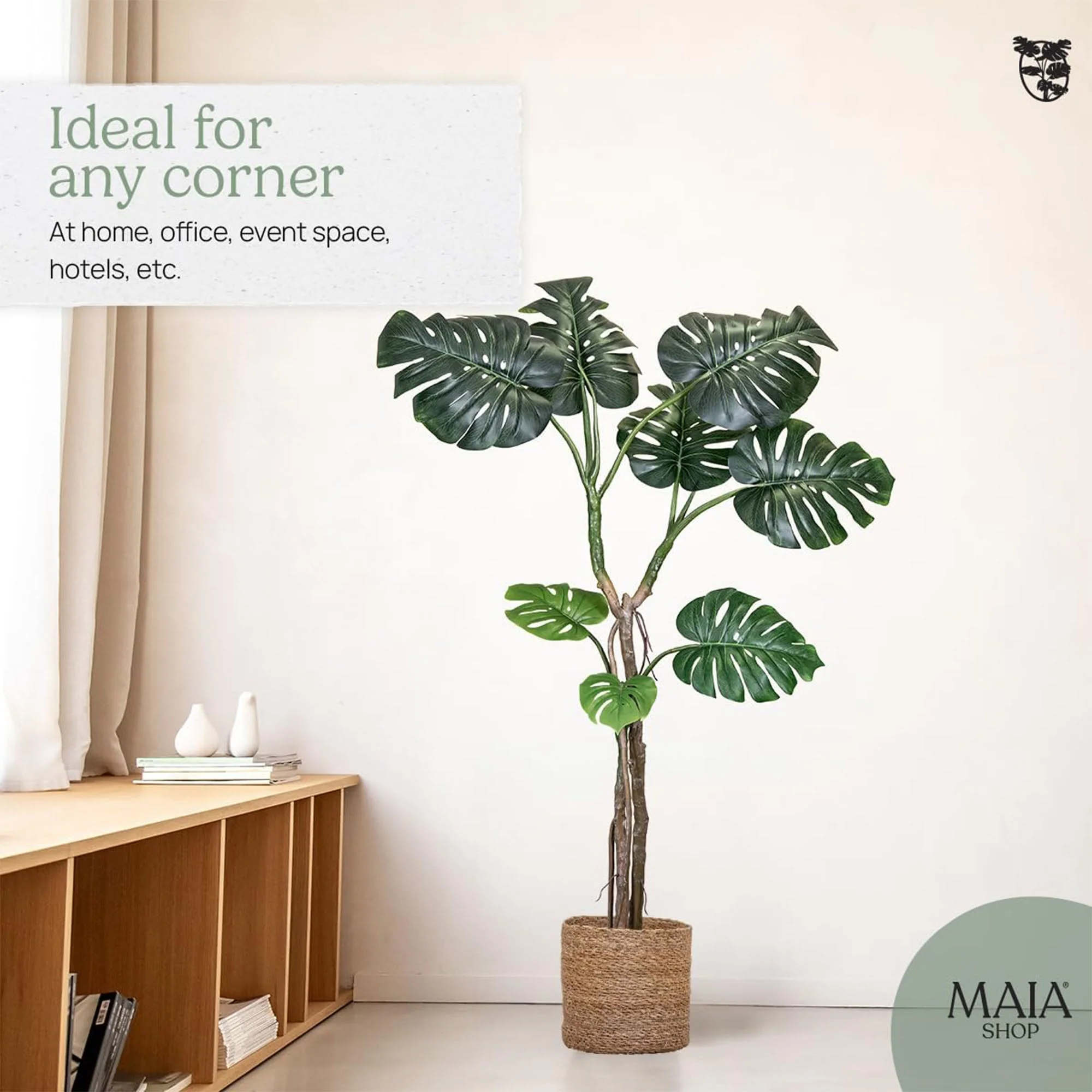 Maia Shop Artificial Monstera Plant 5 Feet Tall Tropical Palm Tree, 62 inches - Image 2