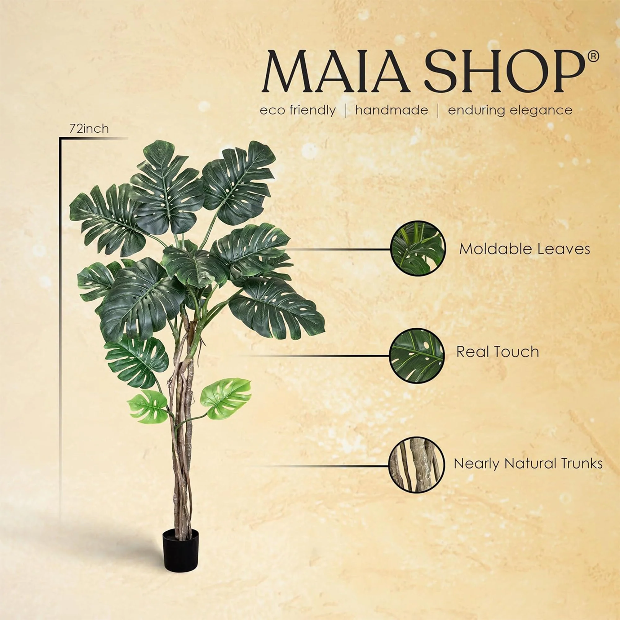 Maia Shop Artificial Monstera Tropical Palm Tree Home Decoration, 72 Inches - Image 6