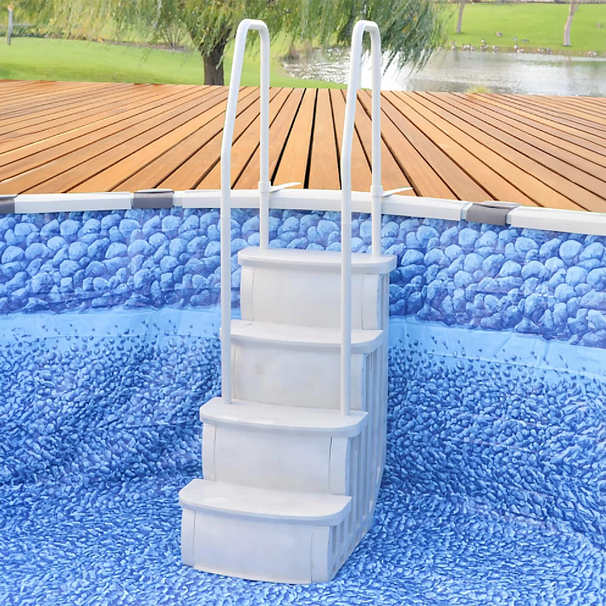 Main Access iStep Above Ground Pool Entry Steps Ladder w/ LED Light + 2 Weights - Image 5