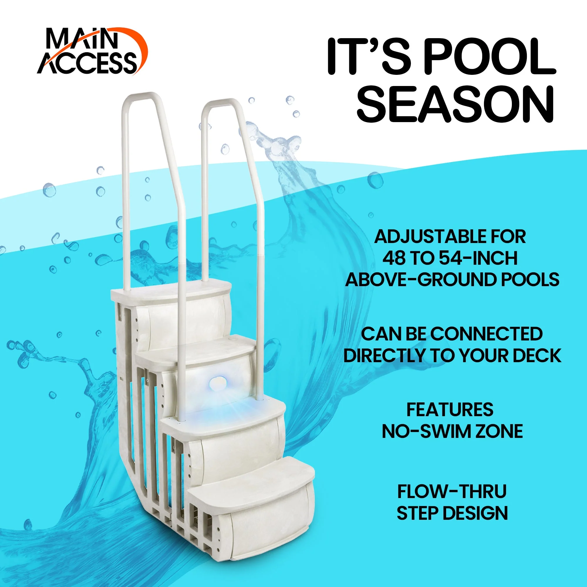 Main Access iStep Above Ground Swimming Pool Deck Entry Steps Ladder & LED Light - Image 3