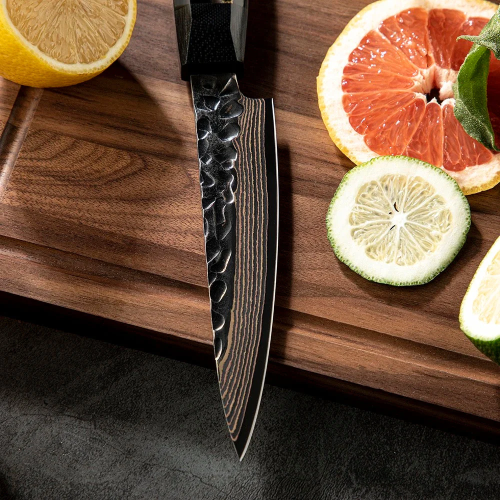 Majestic Copper Damascus Chef Knife with Raffir Noble Handle - Image 11