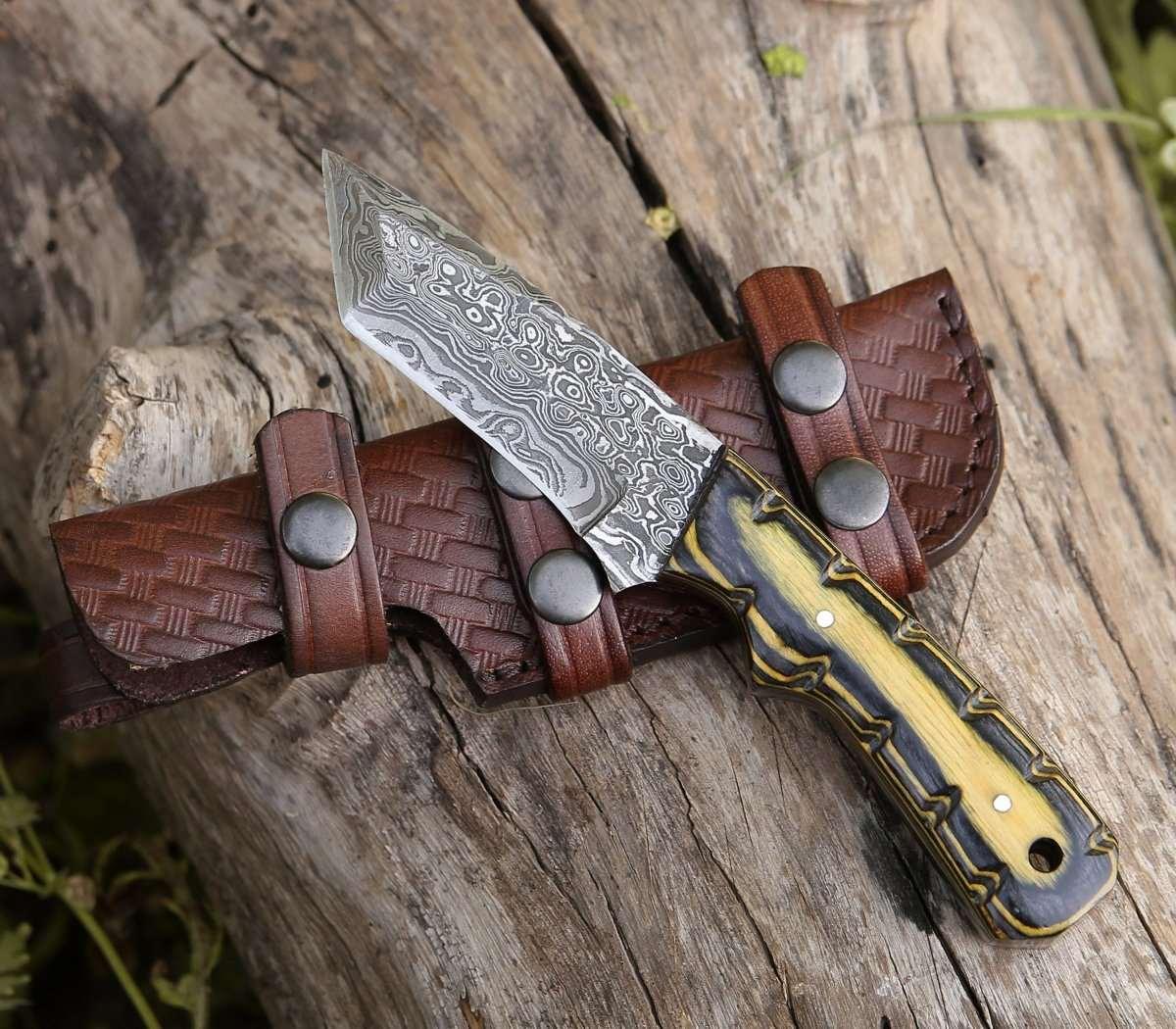 Marauder Damascus Tanto Knife with Pakkawood Handle - Image 8