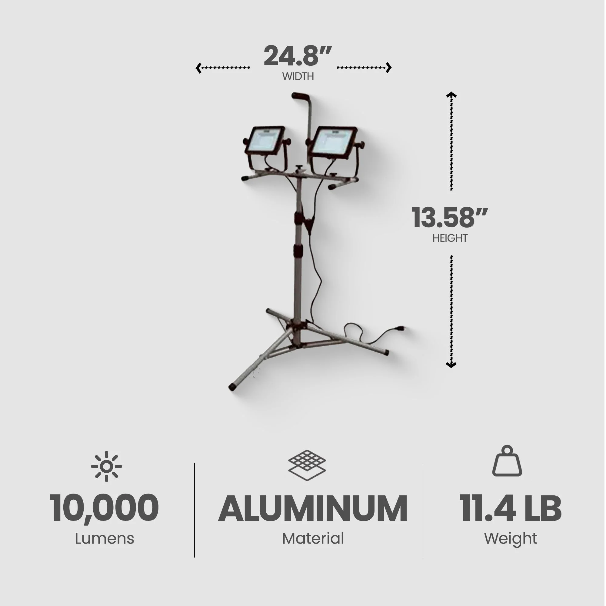 Master Electrician 10,000 Lumens LED Tripod Work Light with 6 Foot Cord, Black - Image 3