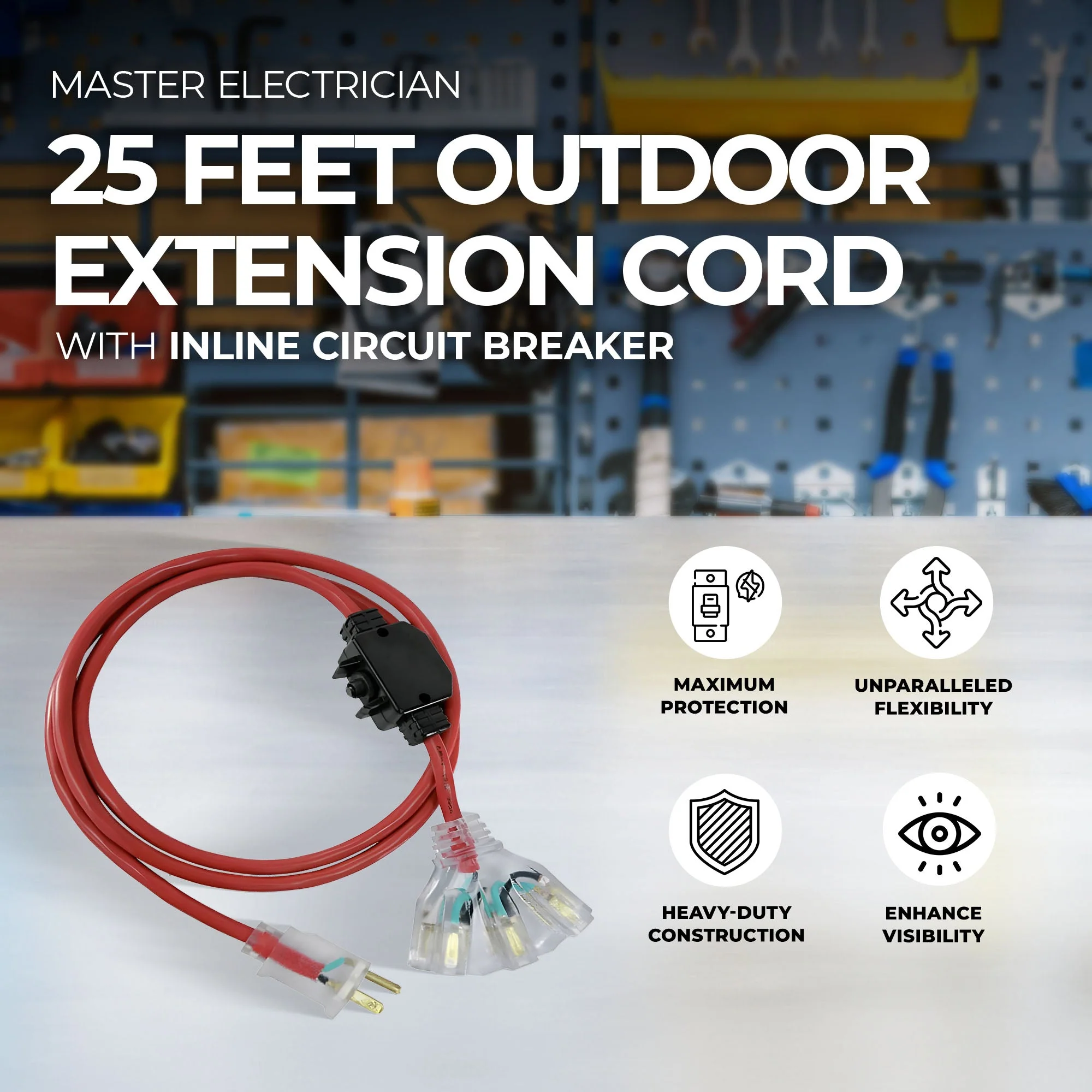 Master Electrician 25 Feet Outdoor Extension Cord with Inline Circuit Breaker - Image 2
