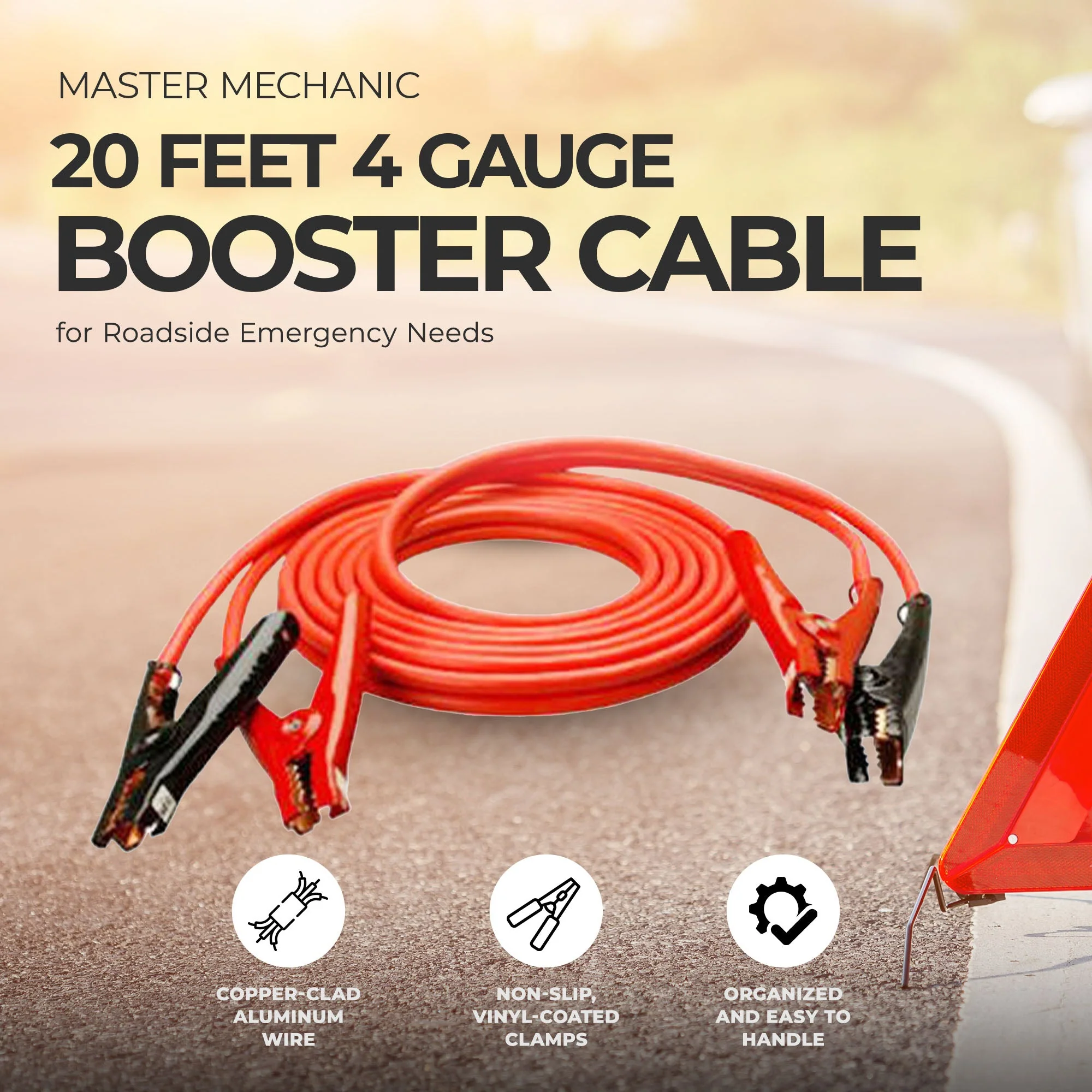 Master Mechanic 20 Feet 4 Gauge Booster Cable for Roadside Emergency Needs, Red - Image 3