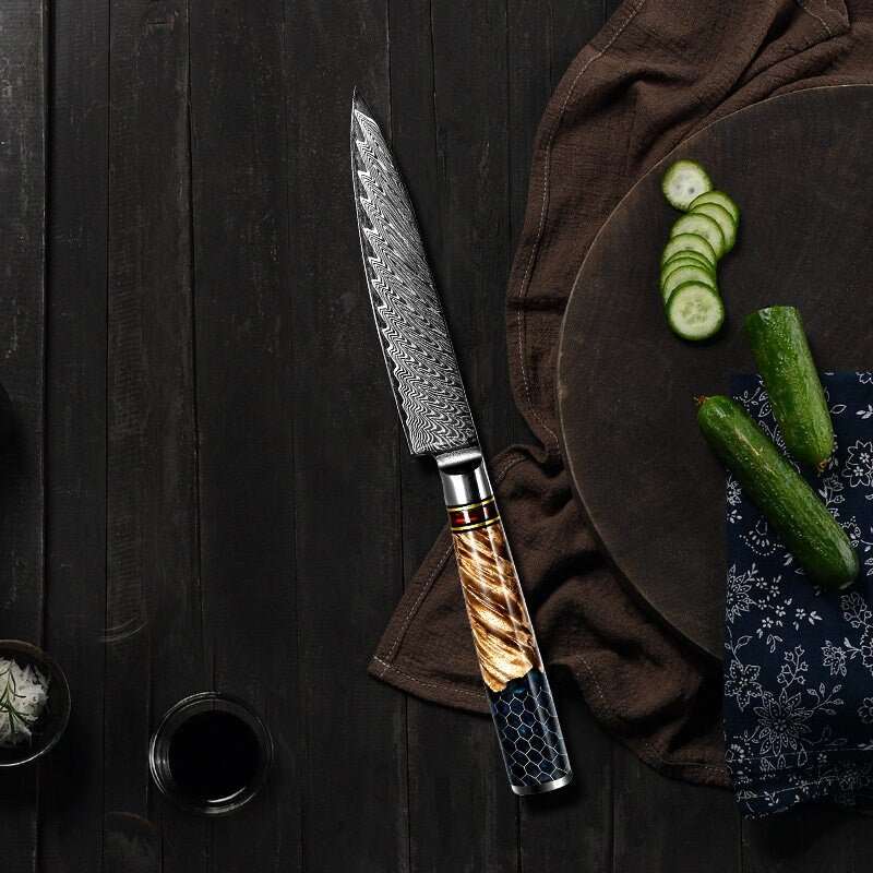Maverick VG10 Damascus Chef & Petty Knife with Olive Wood Handle - Image 3