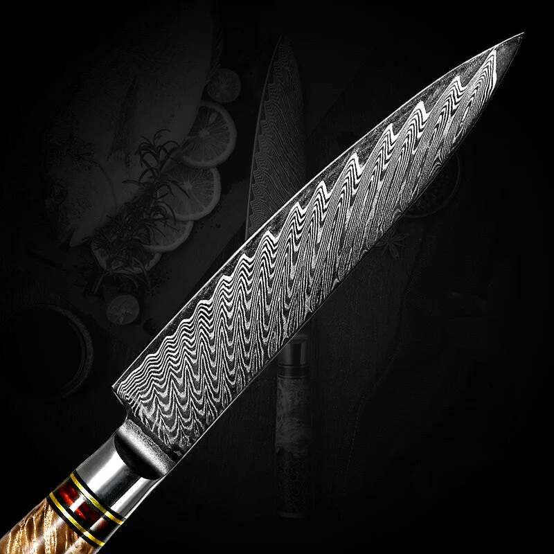 Maverick VG10 Damascus Chef & Petty Knife with Olive Wood Handle - Image 5