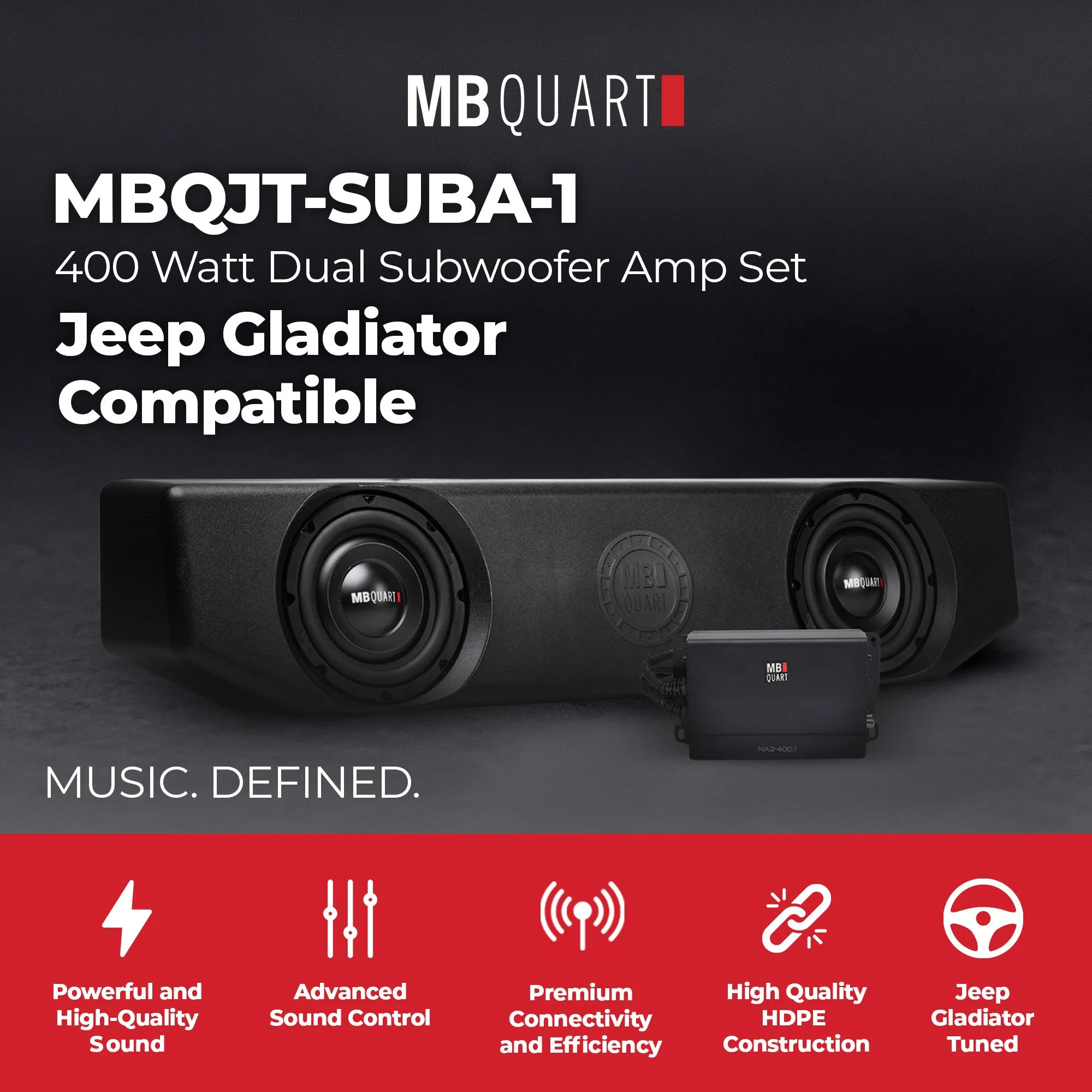 MB Quart Jeep Gladiator Compatible 400 Watt Dual Subwoofer Amp Set, MBQJT-SUBA-1 - Image 2