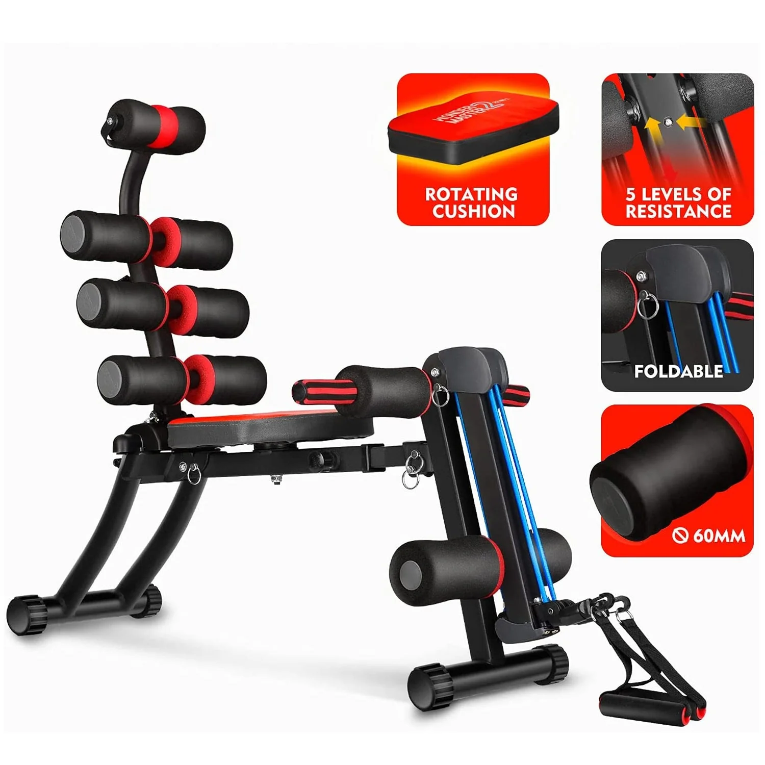 MBB 22 in 1 Wonder Master Foldable Adjustable Abdominal Workout Chair, Black - Image 2