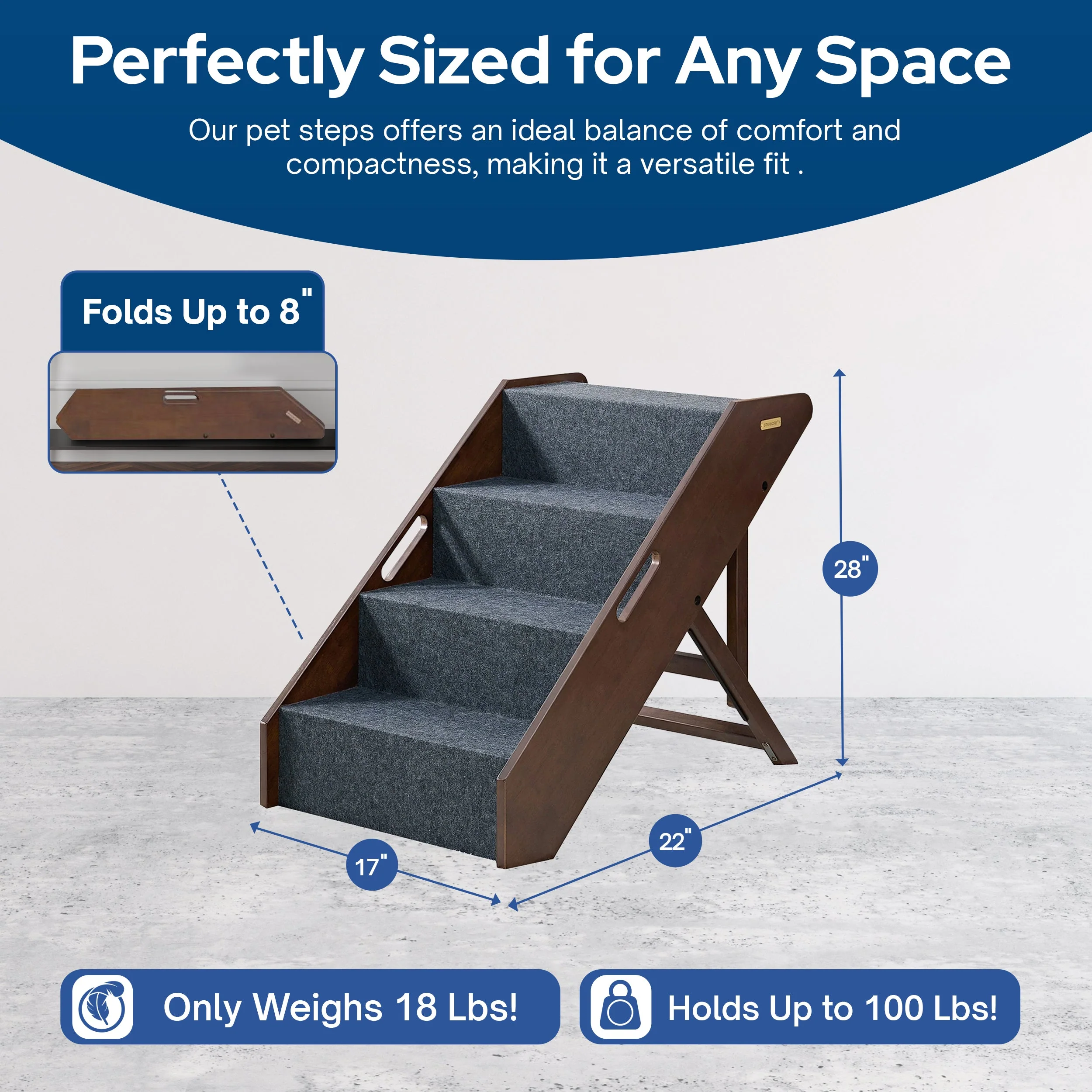 MECO Stakmore Foldable Pet Steps with Solid Hardwood Construction, Espresso - Image 4
