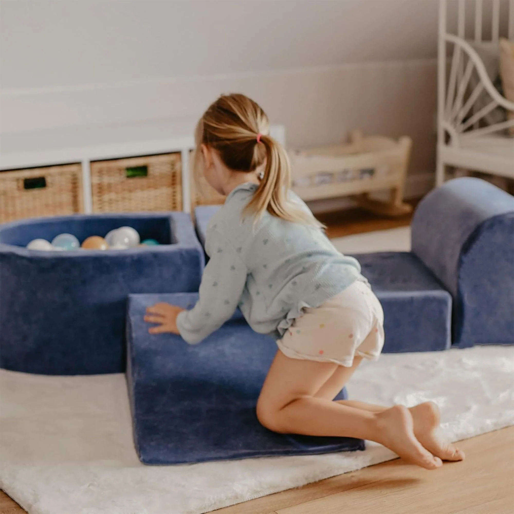 MeowBaby 3 Elements Soft Foam Climbing Blocks Playset with Velvet Cover, White - Image 2