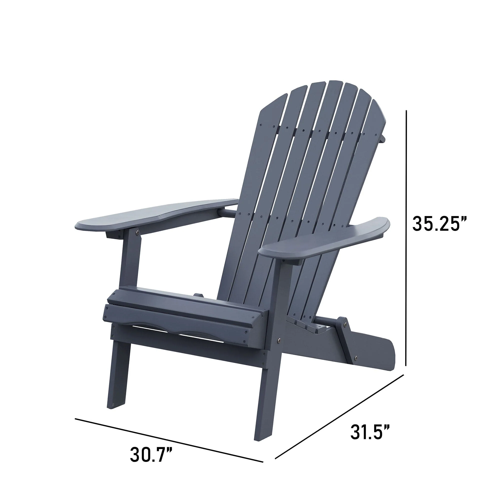 Merry Products Acacia Hardwood Flat Folding Adirondack Patio Chair, Gray - Image 6