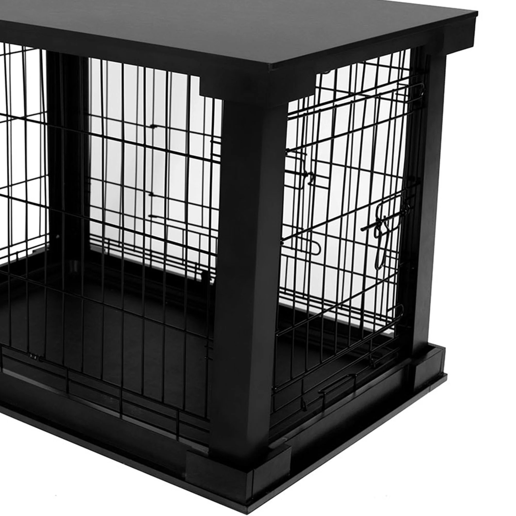 Merry Products Pet Cat Washroom Bench with Removable Partition Wall, Walnut + Merry Products Decorative Pet Cage w/ Protection Box End Table, Black - Image 6