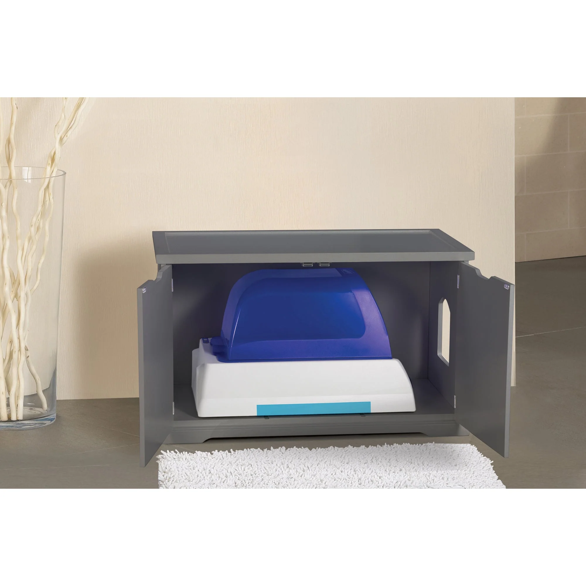 Merry Products Pet Cat Washroom Storage Bench w/Removable Partition Wall, Gray - Image 6