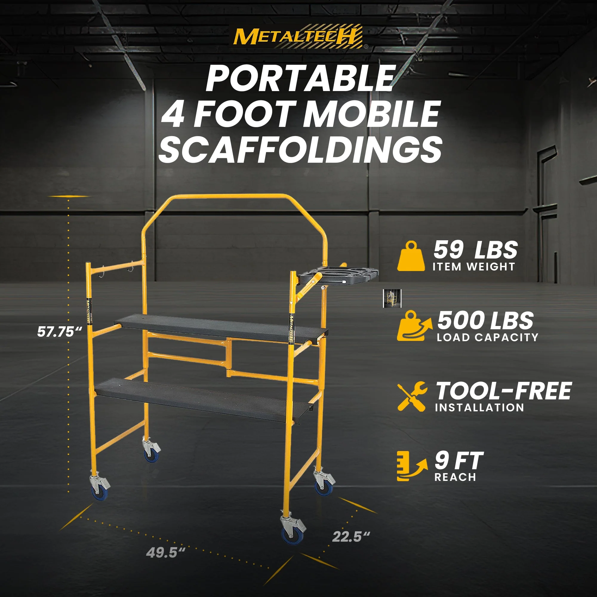 MetalTech Jobsite Series Portable 4 Foot Mobile Scaffolding with Locking Wheels - Image 3