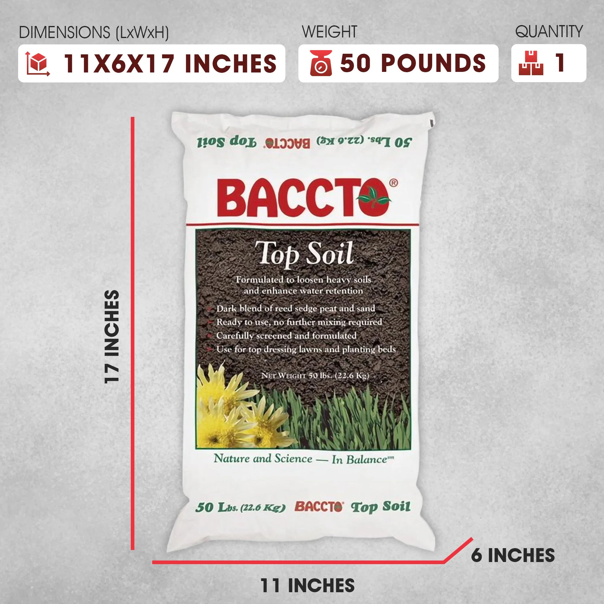 Michigan Peat Baccto Top Soil with Reed Sedge, Peat, and Sand, 50 Pounds, 1 Pack - Image 2