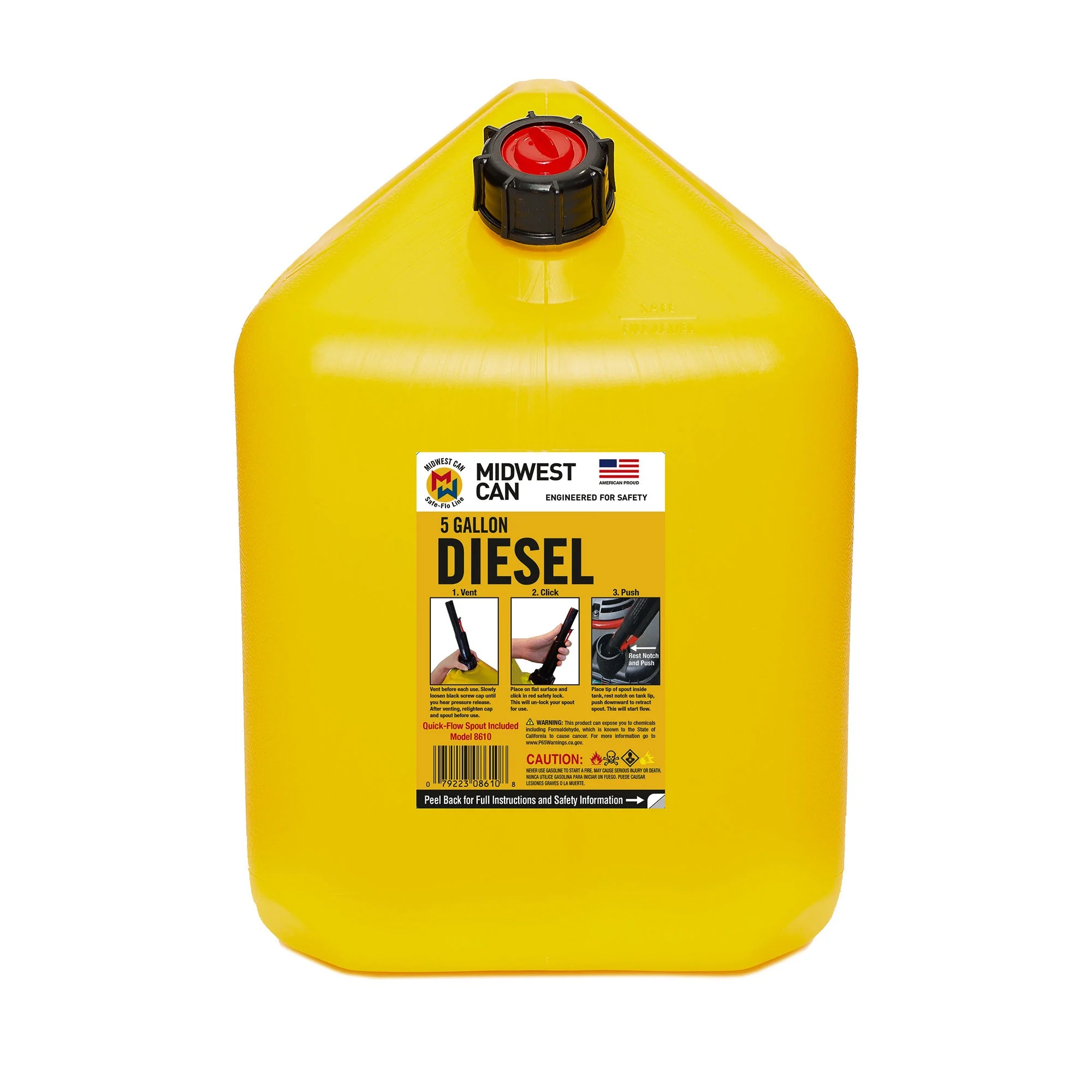 Midwest Can Company 5 Gallon Diesel Can Fuel Container w/ Auto Shut Off, Yellow - Image 3