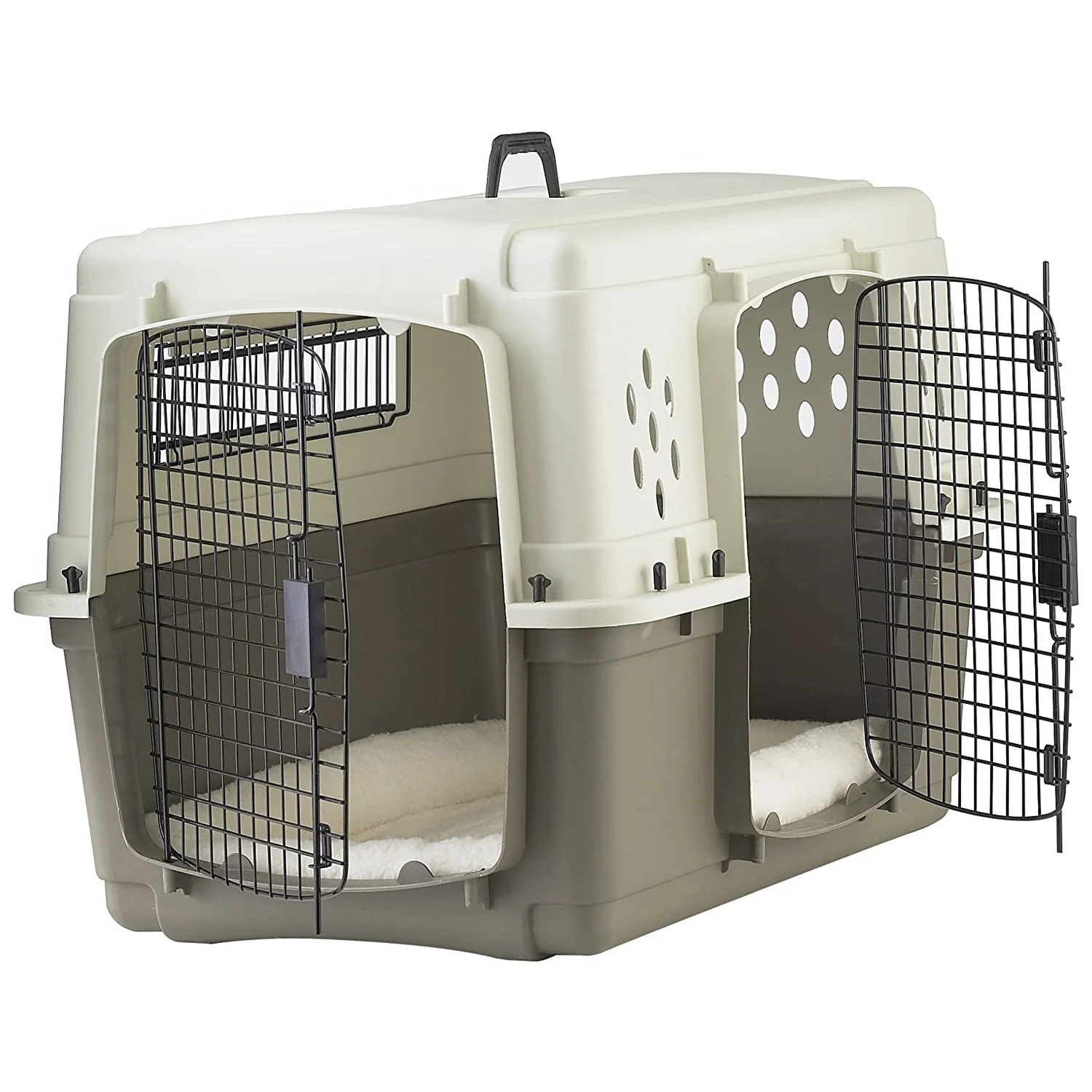 Miller Manufacturing Hard Sided Double Door Dog & Pet Travel Kennel Crate, Brown - Image 5