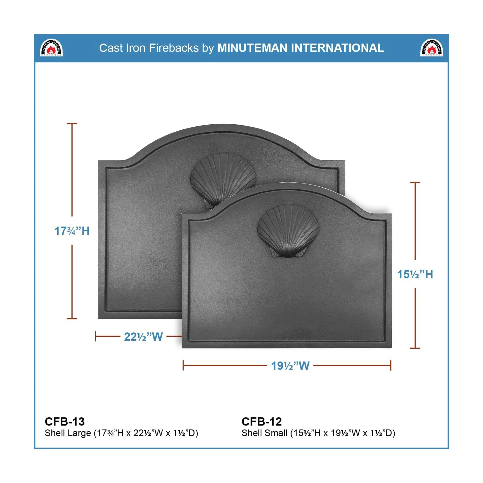 Minuteman International CFB-12 Cast Iron Shell Fireplace Fireback, Small, Black - Image 3