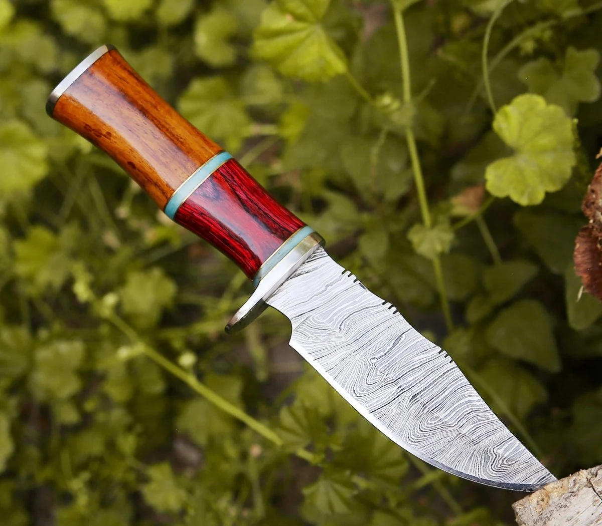 Mirage Damascus Hunting Knife with Rosewood Handle - Image 2