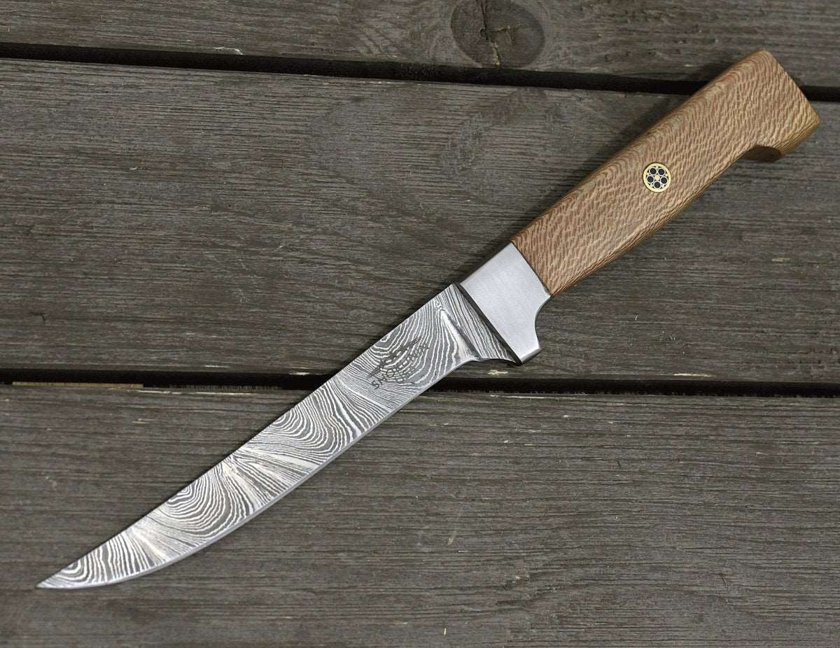 Monarch Damascus Fillet Knife with Leopard Wood Handle - Image 4
