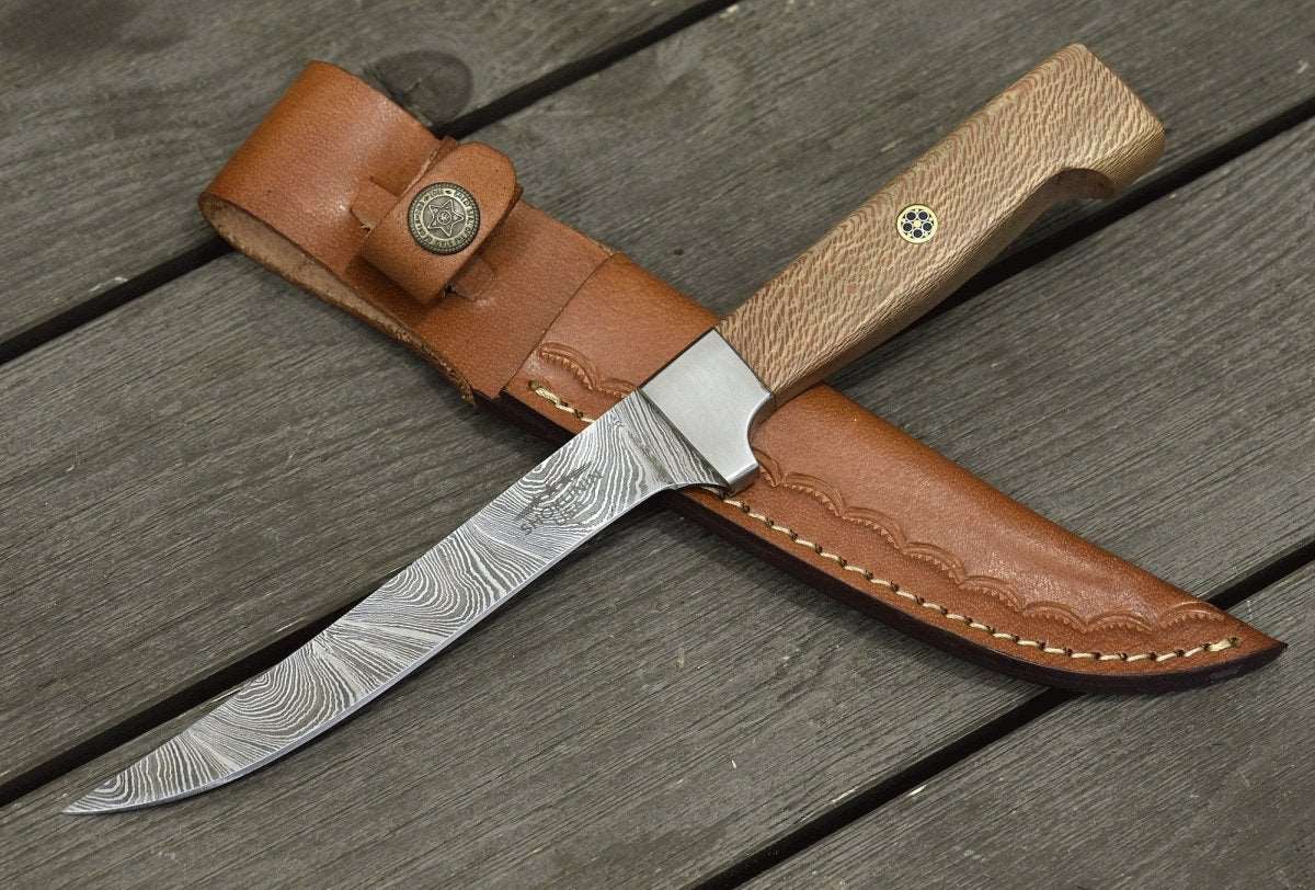 Monarch Damascus Fillet Knife with Leopard Wood Handle - Image 5